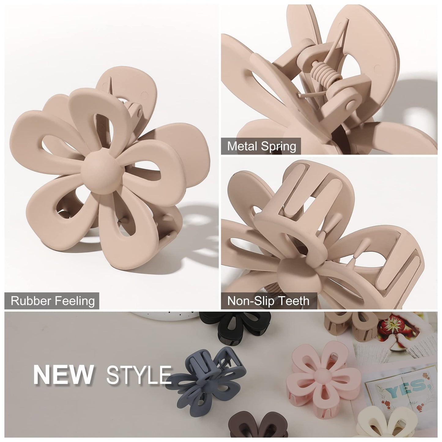 Hair Claw Clips for Women Girls - Big Thick Hair Flower Non-Slip Strong Hold Clips