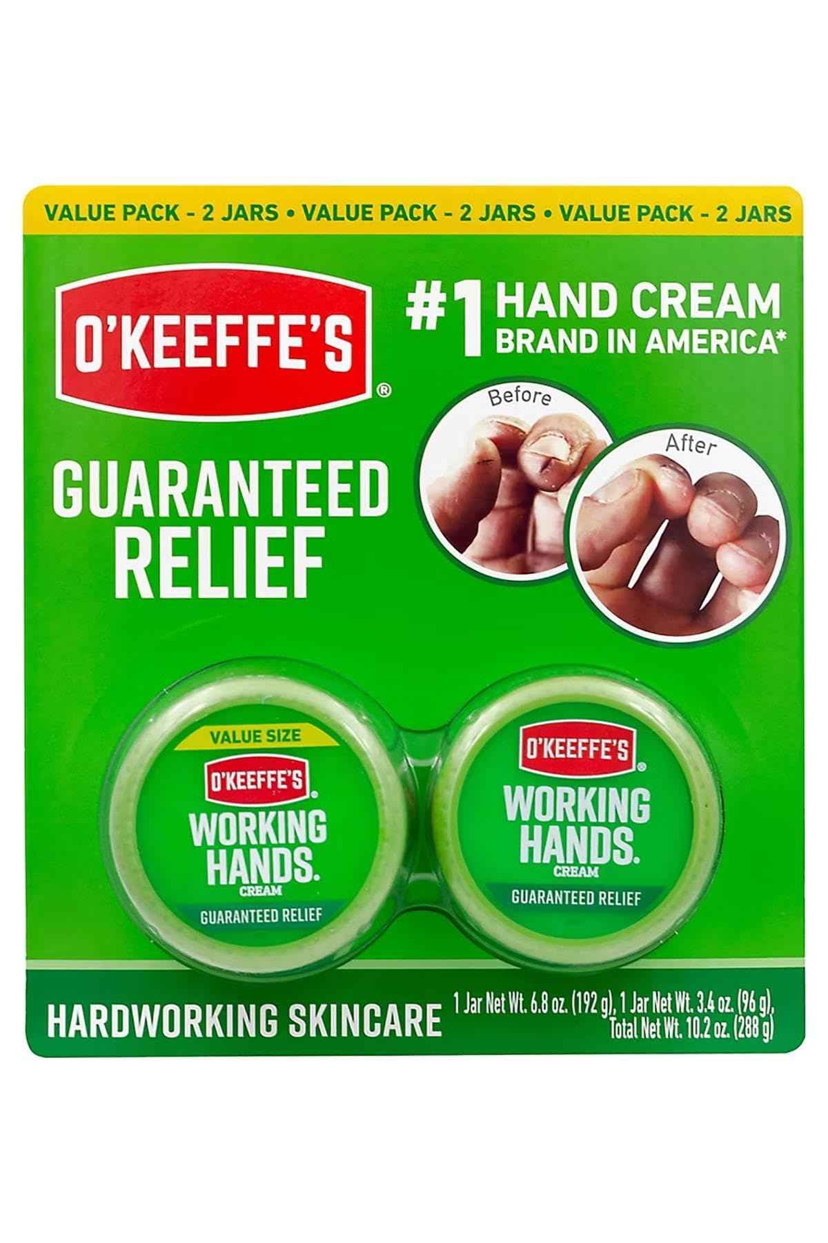 O'Keeffe's Working Hands Hand Cream Intense Moisturizing Relief for Extremely Dry, Cracked Hands Unscented, Non-Greasy, Hypoallergenic_Protective Barrier, 2 Pack (6.8 oz & 3.4 oz)