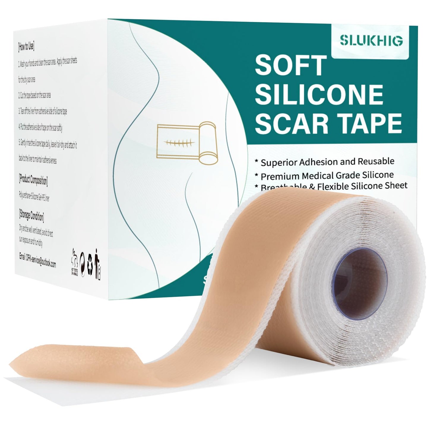 Silicone Scar Sheets (1.6"x 79" Roll-2M), Silicone Scar Tape for Scar Removal Treatment, Reusable Silicone Scar Strips for C-Section, Keloid, Burn, Acne, Surgical Scars