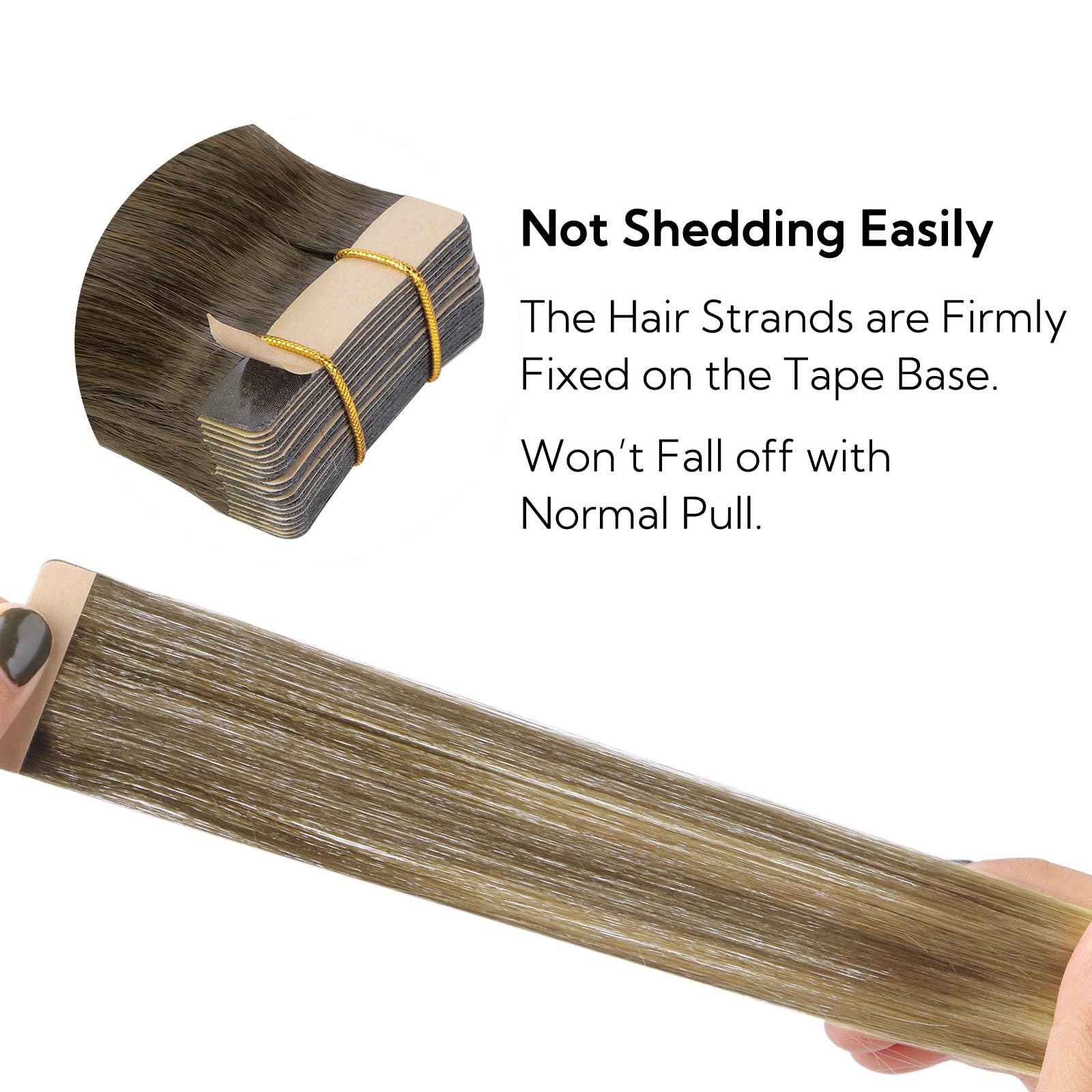 HOTBANANA Tape in Hair Extensions, 16 Inch 20pcs 50g Ombre Walnut Brown to Ash Brown and Bleach Remy Tape in Real Human Hair Extensions Straight