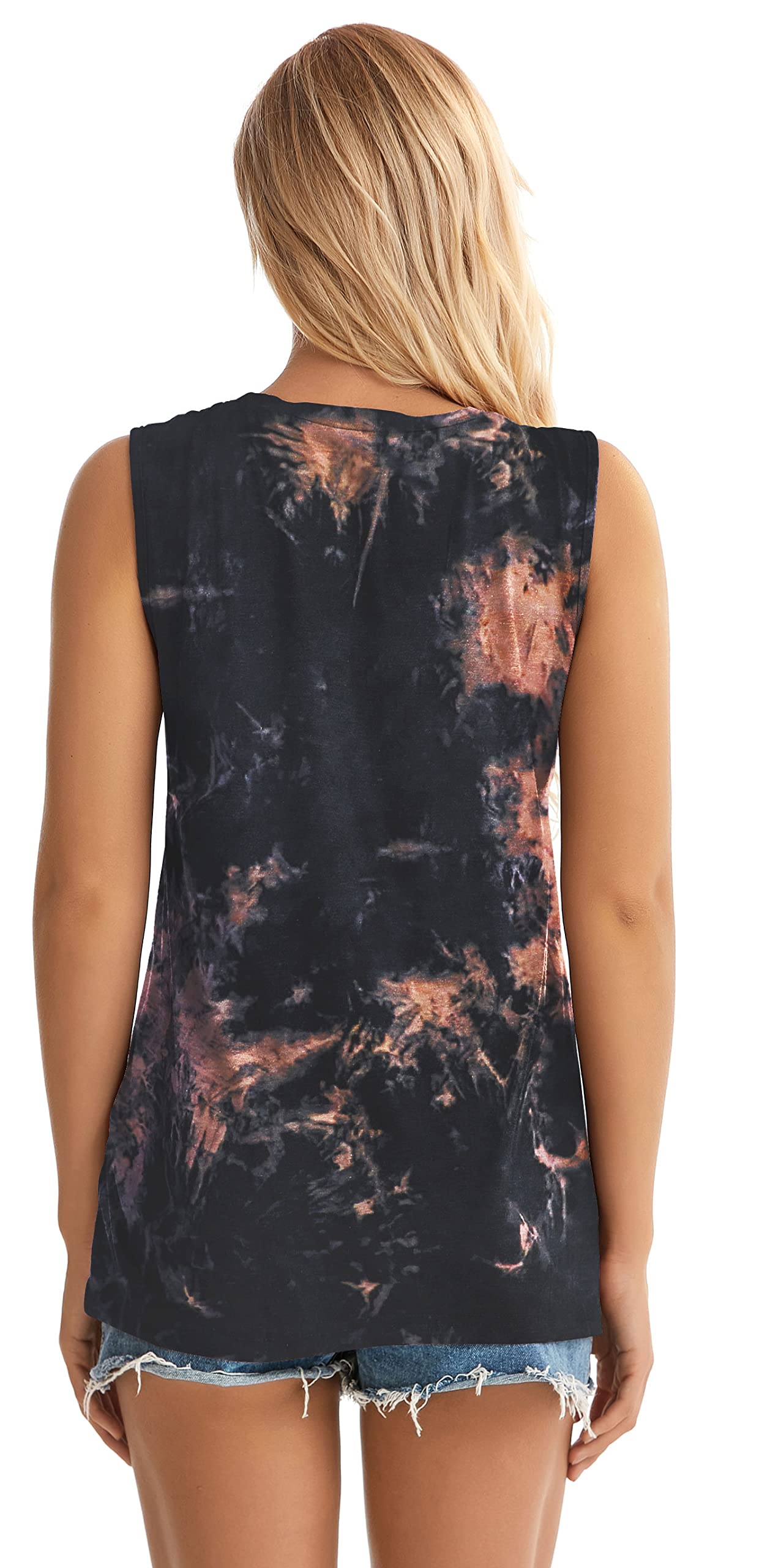 Sleeveless Tops for Women Tanks Summer Casual Loose Tunic Blouses(Sun Moon Tie Dye, S)