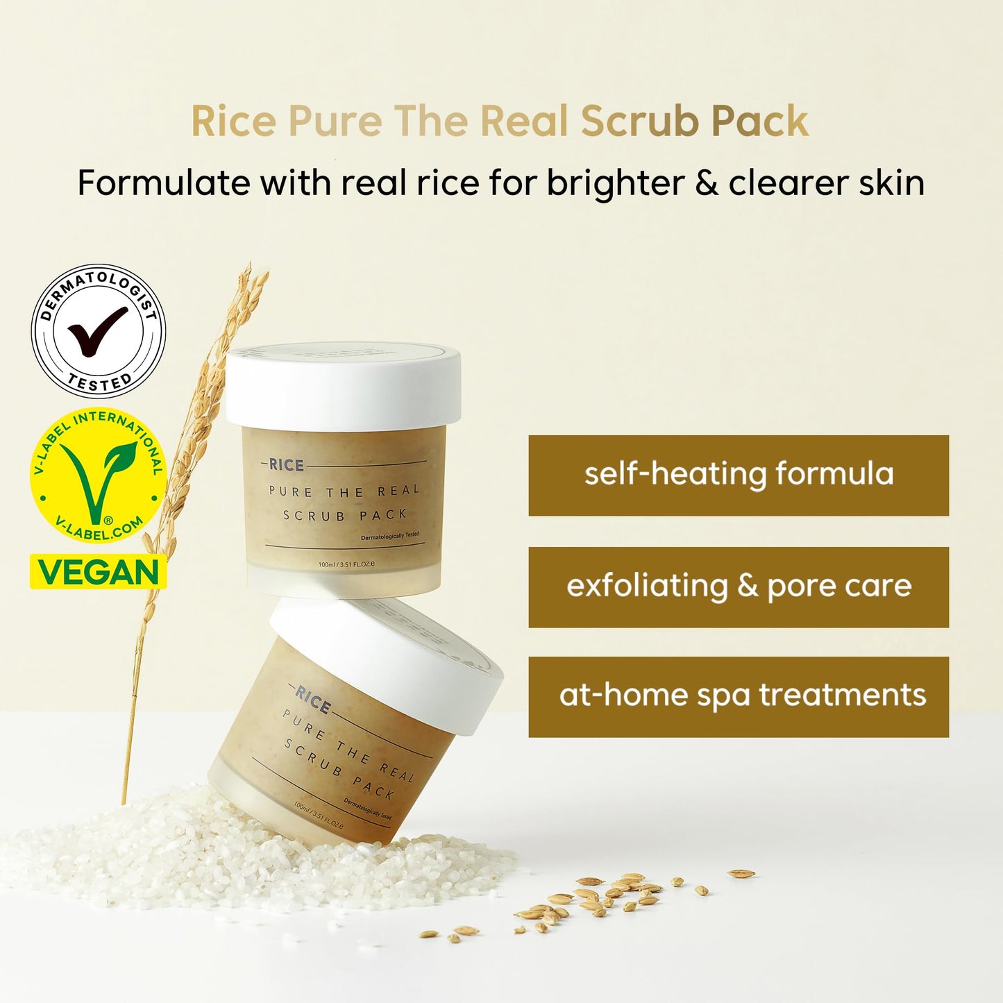 THANKYOU FARMER Rice Pure The Real Scrub Pack, Korean Facial Scrub, Vegan, Self-heating Formula, Special Home-spa, Gentle Exfoliating Face Scrub, Dermatologist Tested, 3.51 fl.oz (100ml)