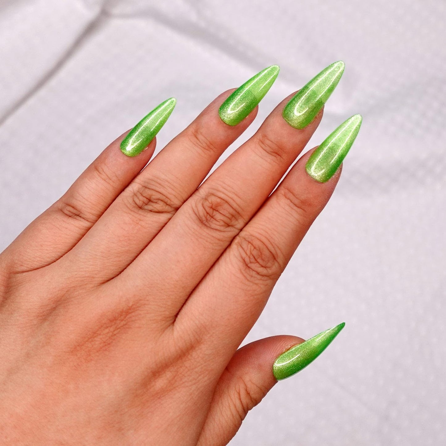 10 Pcs Handmade Press on Nails (X-Small, Minty Hard Candy - Pastel Mint Green with Chrome Shine Jelly/Stiletto) A127XS