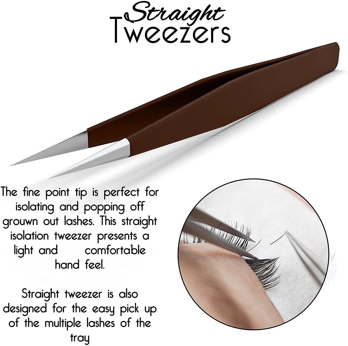 SIVOTE Lash Tweezers for Eyelash Extensions, Hand Calibrated Straight & Curved Tip, Pack of 2, Chocolate