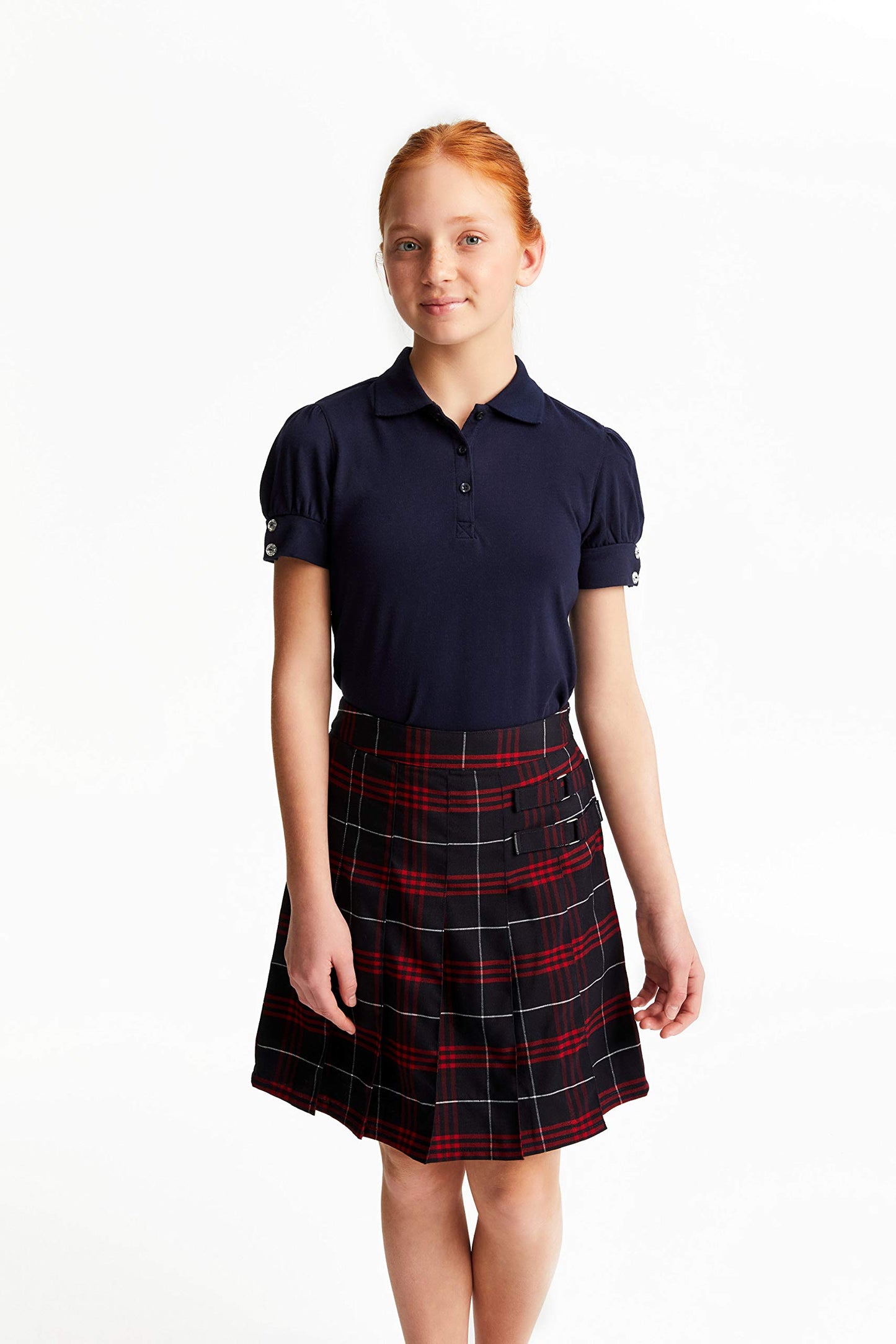 French Toast Girls' Plaid Two-Tab Scooter skirt, Navy Red Plaid, 4,Little Girls