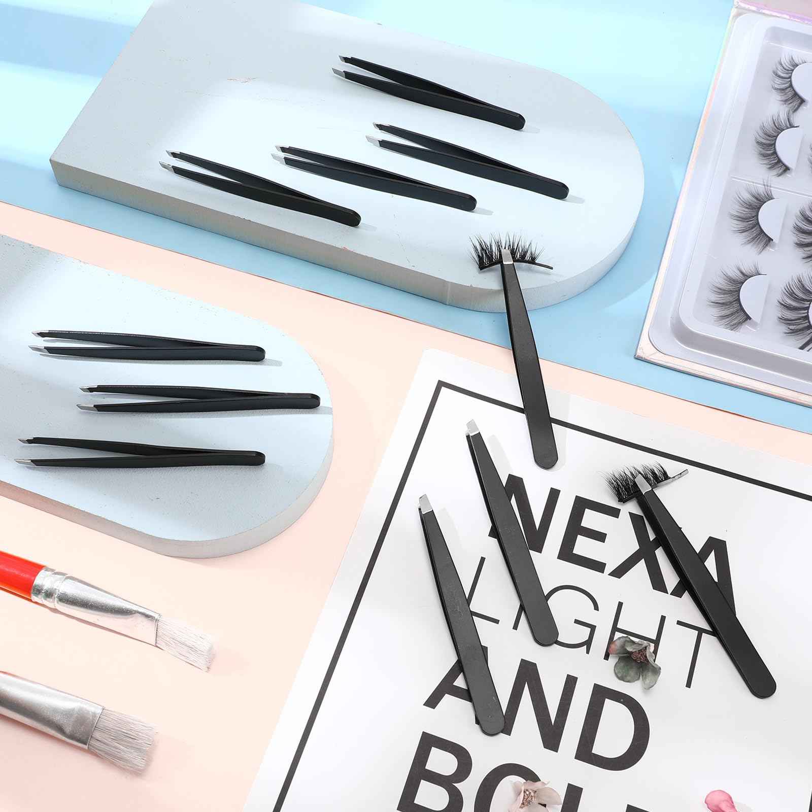 Lasnten 64 Pieces Eyebrow Tweezers for Women Men Slanted Precision Stainless Steel Tweezers Facial Hair Removal Ingrown Hair Eyelash Extension Plucking Blackhead(Black)