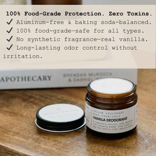 Vanilla Tallow Deodorant – 100% Food-Grade Natural Deodorant with Grass-Fed Tallow & Coconut Oil – 2oz Jar – Aluminum-Free, Baking Soda-Based – For Men, Women & Kids