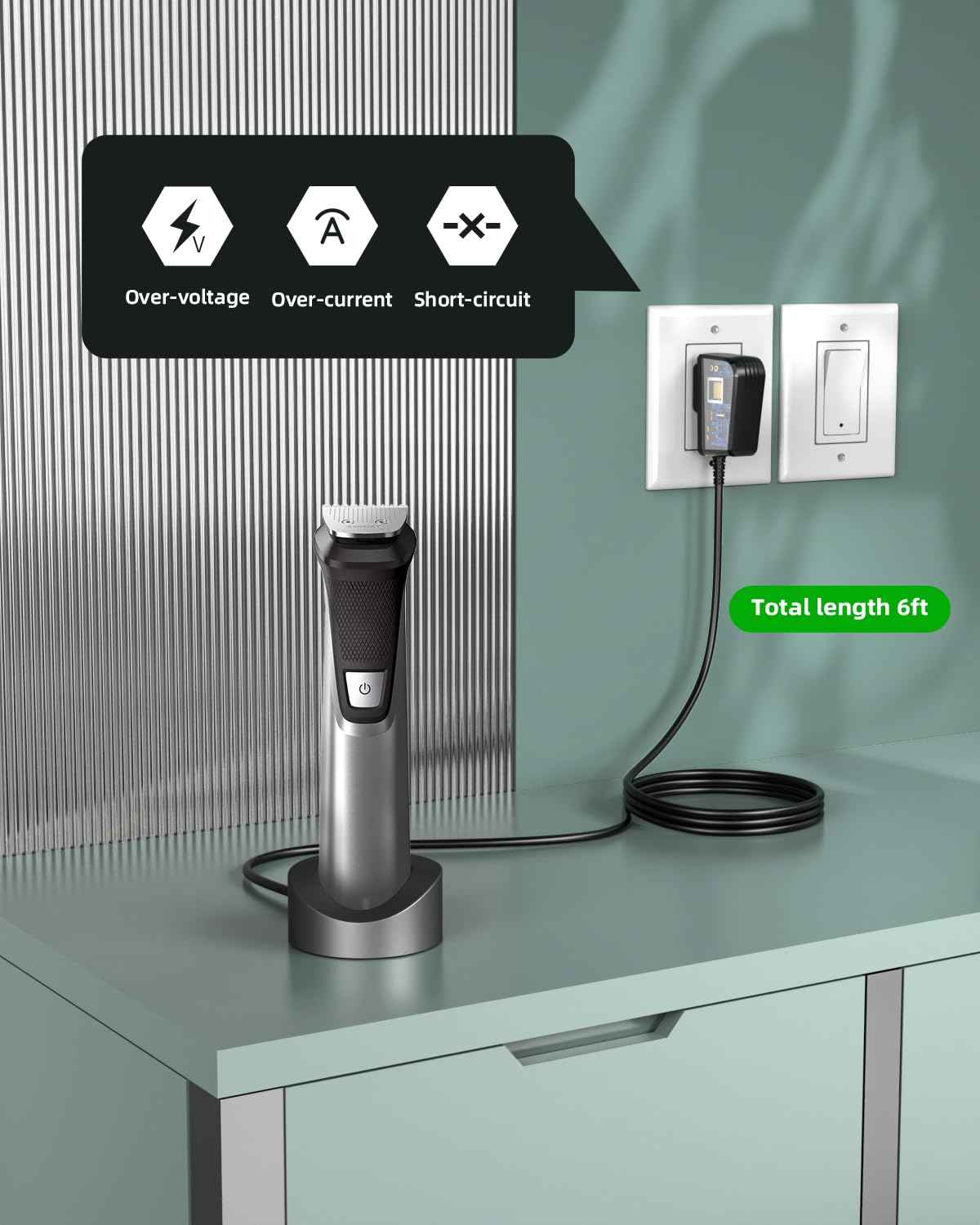 Superer 15V Charger Fit for Philips Norelco HQ8505 6000 7000 9000 Series, Multigroom MG5750 MG7750 MG7770 MG7790 QP6531 BG7030 BG7040 BG5025 S9987 Shaver Trimmer Power Cord Not for USB 5V Input Models