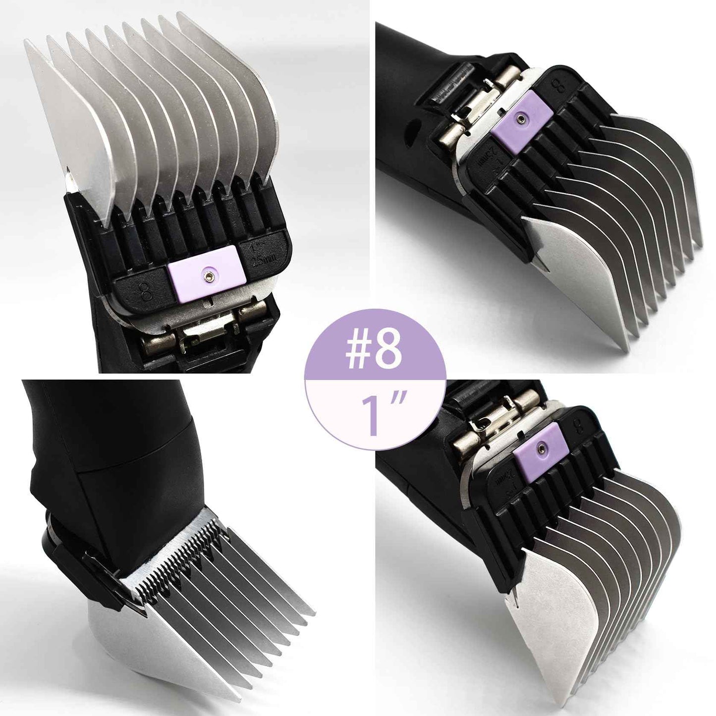 4 Pieces Animal Stainless Steel Attachment Guide Guard Combs for A5 Style Detachable Blade Pet Groomers, 5/8", 3/4", 7/8", 1" Compatible with Wahl KM Series Andis AG BG Oster A5 A6 Animal Clippers