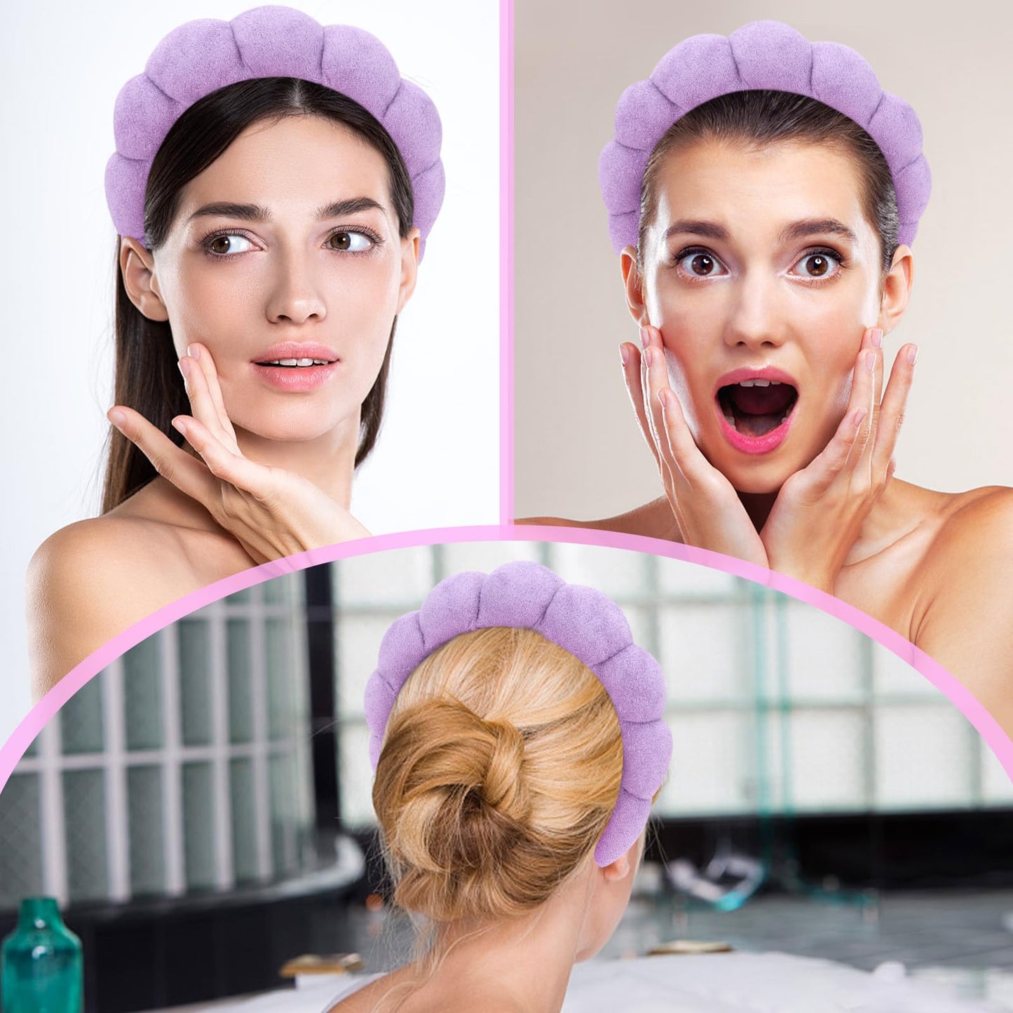 Araluky Women Spa Headband, Purp1e - Soft & Comfy Spongy Hairband for Washing Face, Makeup, Skincare, Yoga, Sports, Unique Fluffy Design for Her