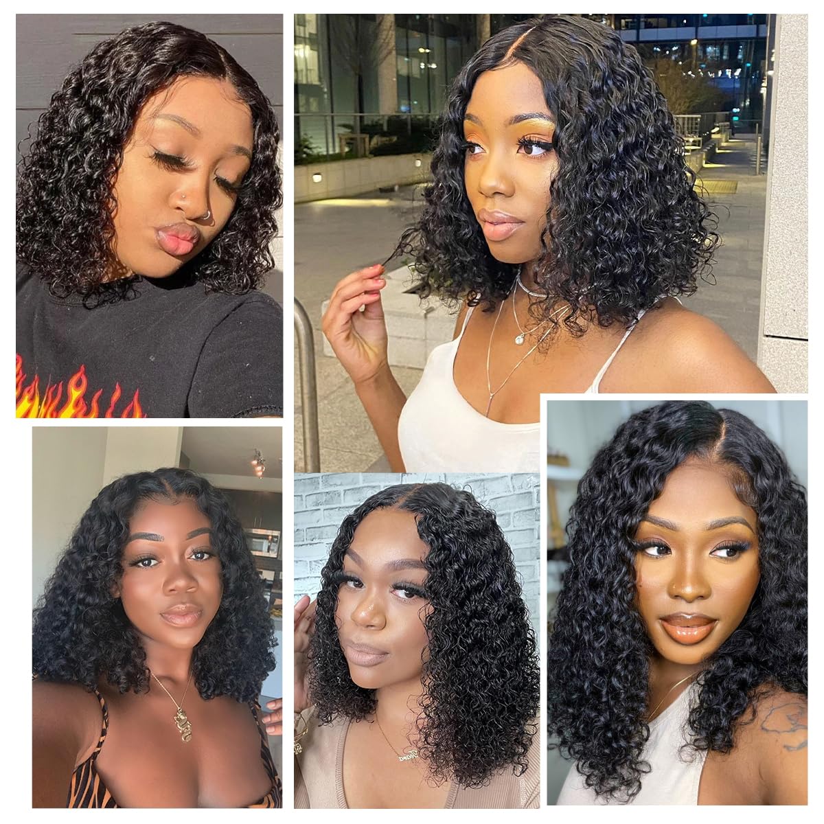 Smilegirl Glueless Bob Wigs Human Hair Pre Plucked Pre Cut Short Curly Human Hair Wigs for Black Women 5x5 HD Lace Closure Deep Wave Wear and Go Glueless Wigs 200% Density (12 Inch)