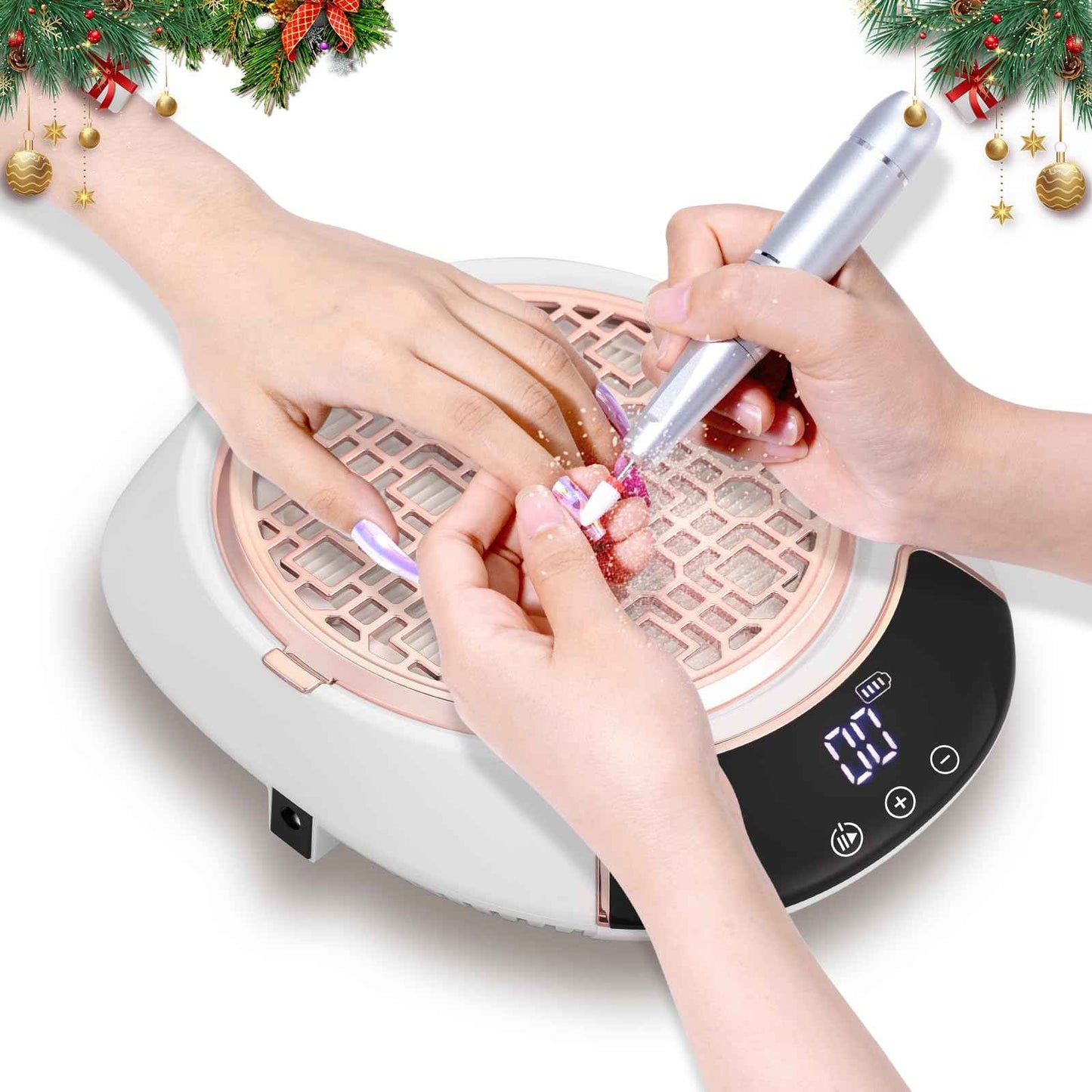 CHRISTINE SHELLY 3500RPM Cordless Nail Dust Collector,Portable Dust Collector Nail Tech with LED Display,Rechargeable Dust Suction Machine with Reusable Fillter for Acrylic Gel Polish,Salon & Home