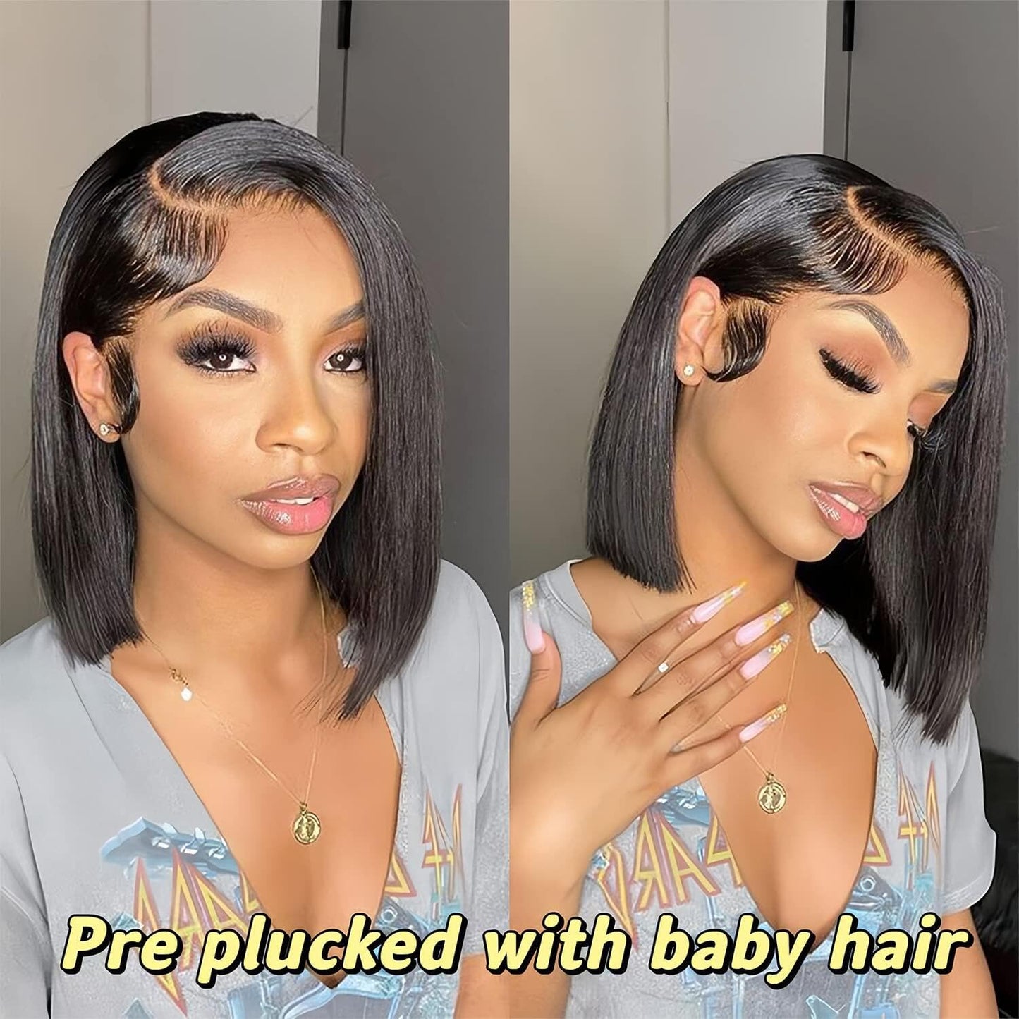 Bob Wig Human Hair 13x4 HD Lace Front Wig 150 Density Glueless Pre Plucked with Baby Hair Short Bob Wigs for Women (12 Inch, Natural Color)