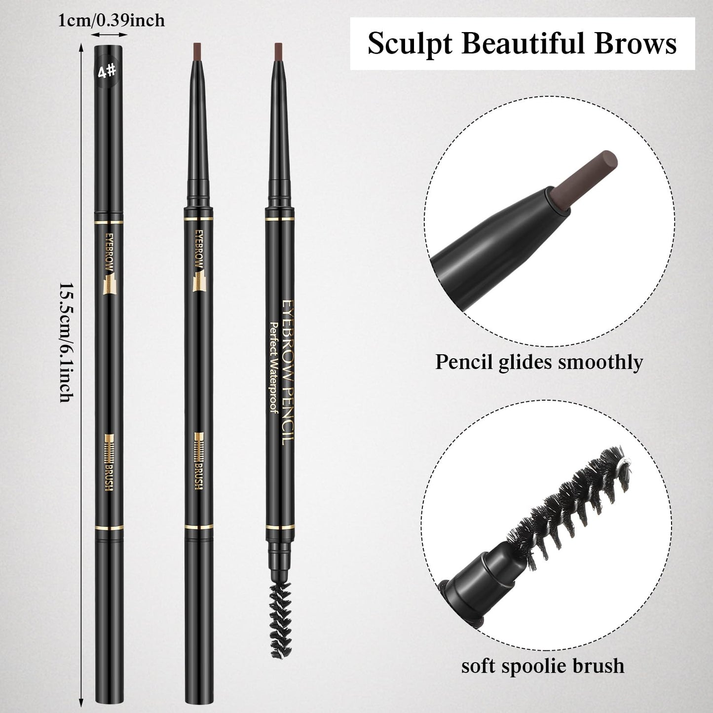 Dimsile 24 Pcs Brown Eyebrow Pencil Waterproof Eyebrow Pencil Bulk Retractable Micro Eyebrow Pencil with Brow Brush Shaping and Filling Brow Pencil Easy to Color for Women Eye Makeup Draw(Soft Brown)