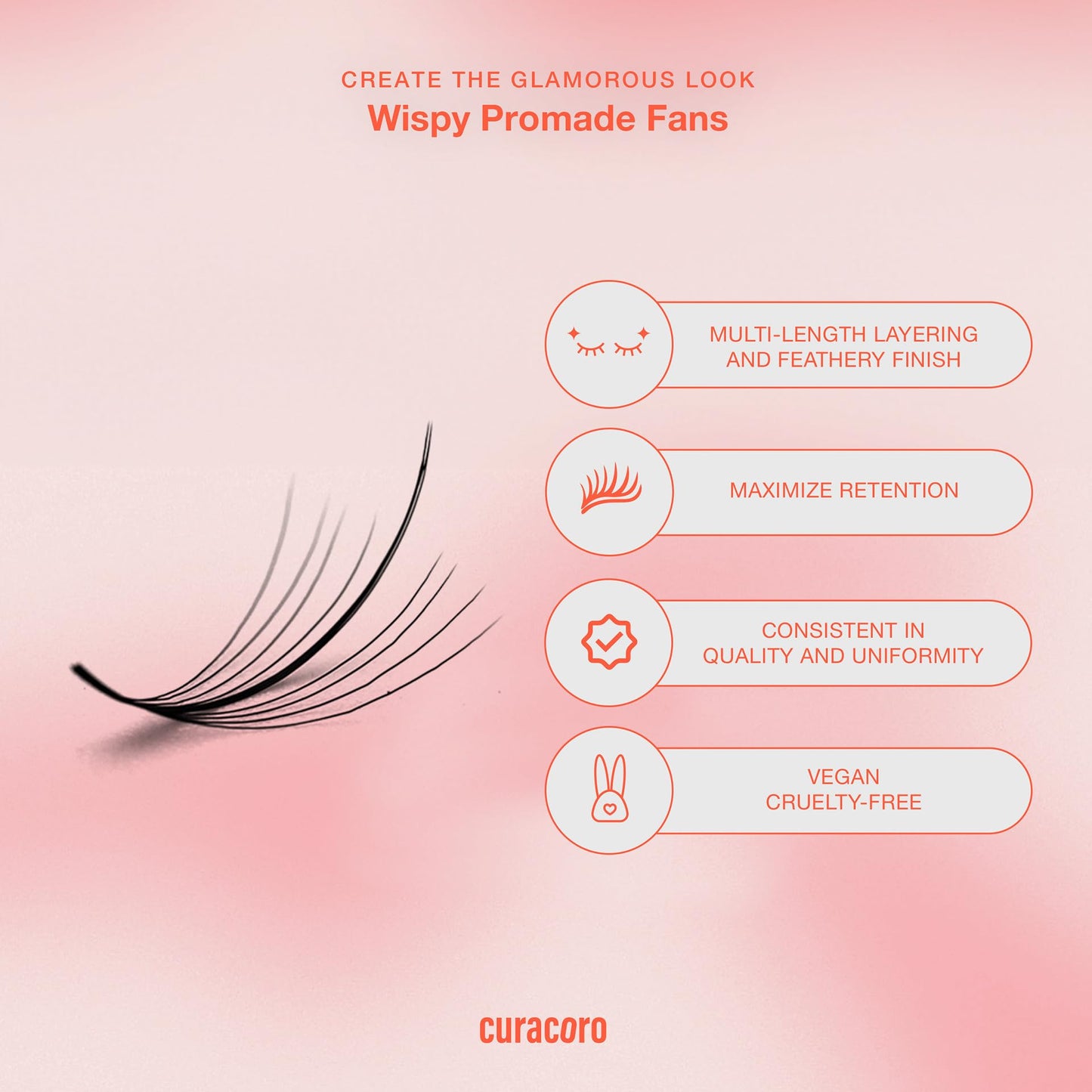 Curacoro Promade Wispy 500 Fans - Wispy Lash Extensions 9D 0.05, Handmade Volume Promade Eyelashes Fans, C CC D Curls, 9-17mm Length, Professional Long-Lasting Promade Lash Fans (9D 0.05 CC 10 mm)