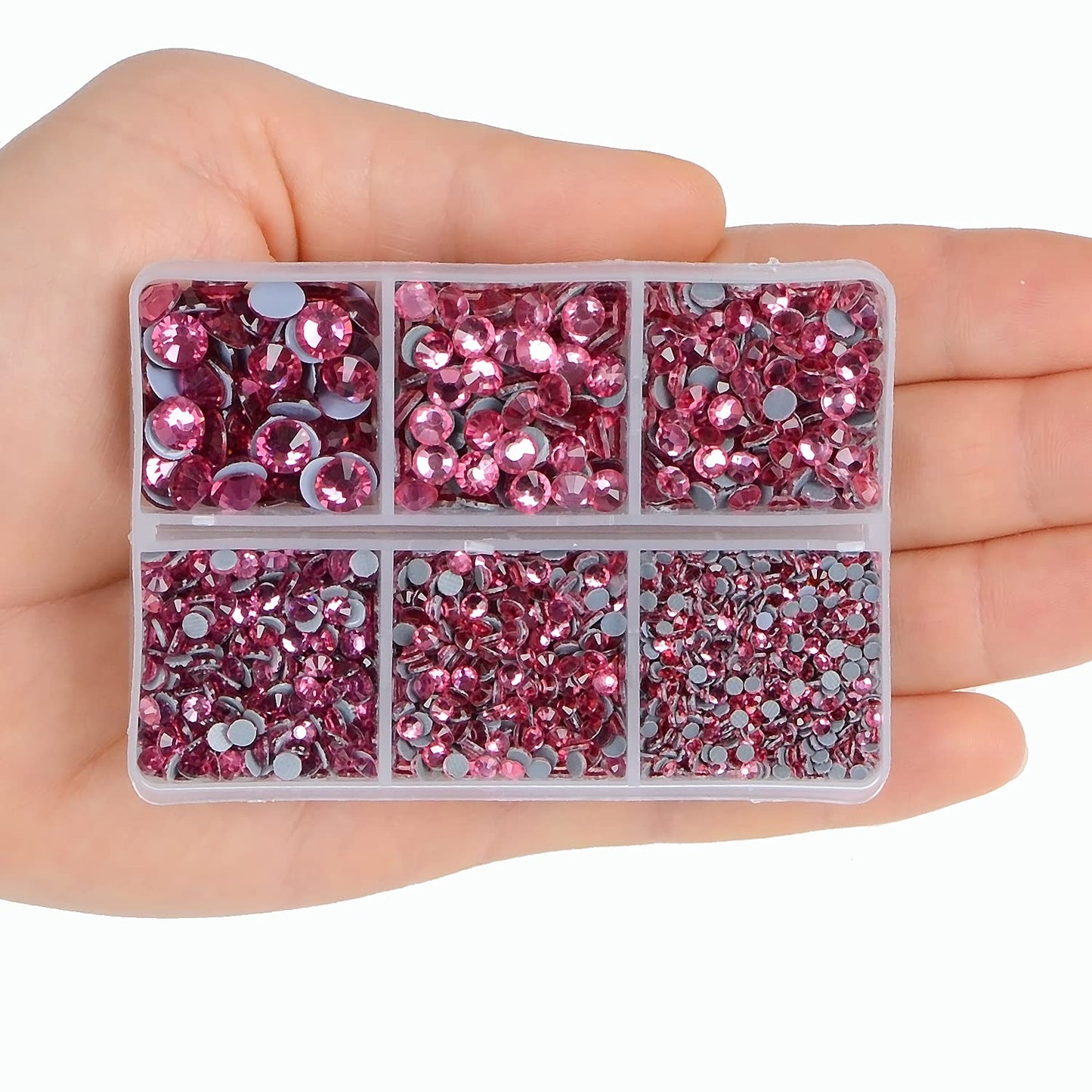 4000Pcs Mixed Size Hot Fix Round Crystals Gems Glass Stones Hotfix Flat Back Rhinestones (Fuchsia)