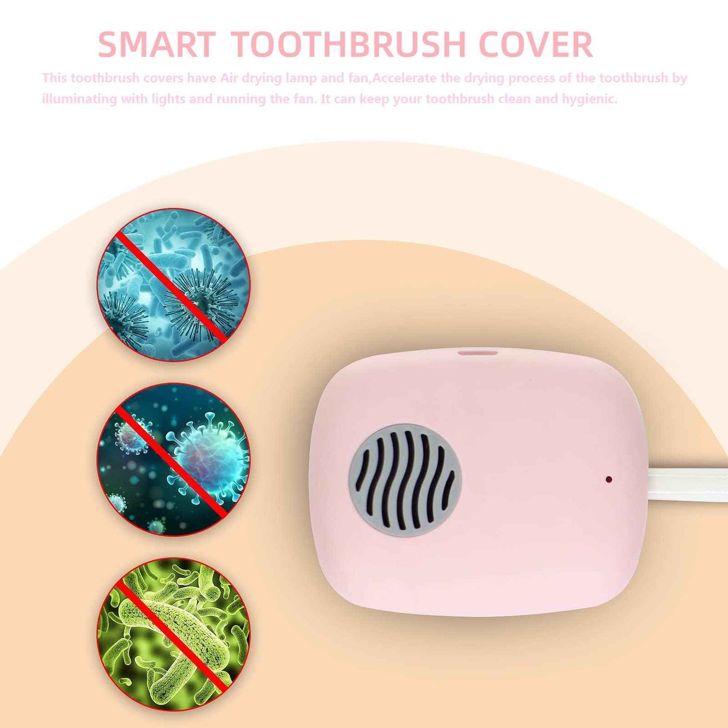 BY4U Mini Travel Toothbrush Cover with Air Drying Fan, Toothbrush Travel Case with Drying Lamp Rechargeable Portable Toothbrush Container Toothbrush Holder (Pink)