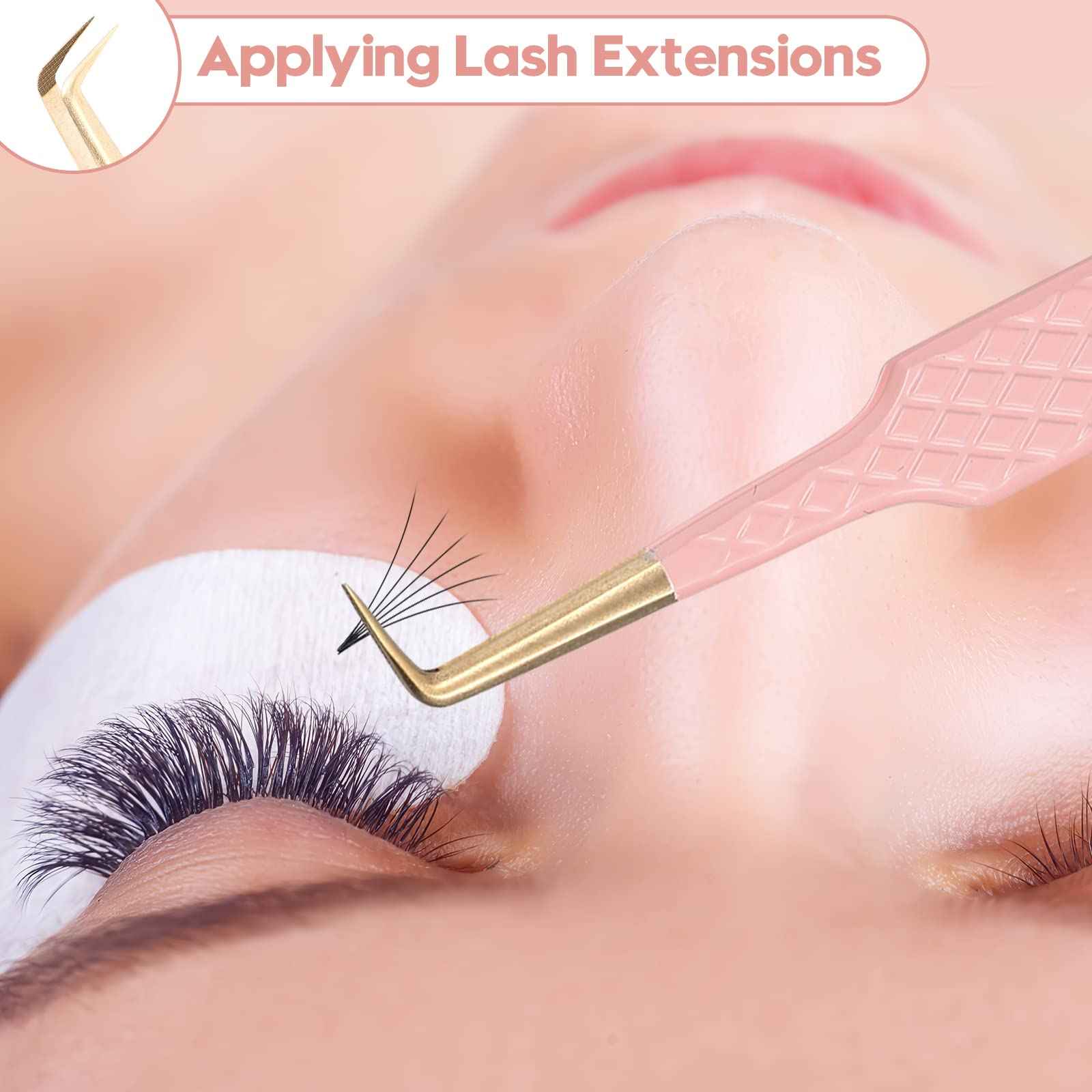 Ms.Queen Lash Tweezers for Eyelash Extensions,Precision 3Pcs Fiber Tip Grip 90 Degree L-Shaped Boot Volume Dolphin Isolation Eyelash Tweezers Set