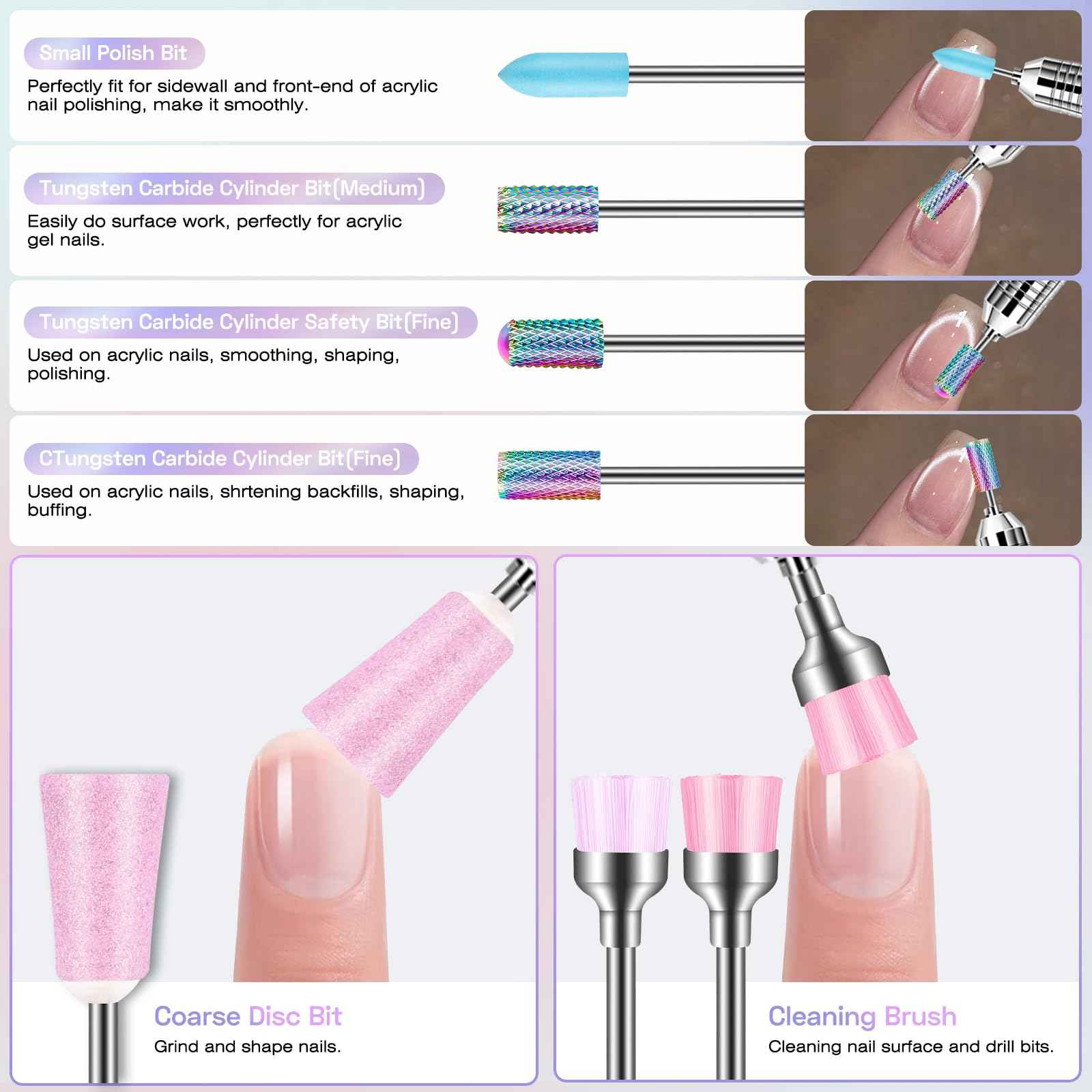 30PCS Nail Drill Bits Set with Holder Case, 3/32 Inch Professional Efile Cuticle Nail Bits for Nail Drill, Ceramic Diamond Carbide Drill Bits for Acrylic Gel Removal Polish Nail Tech (Purpe)