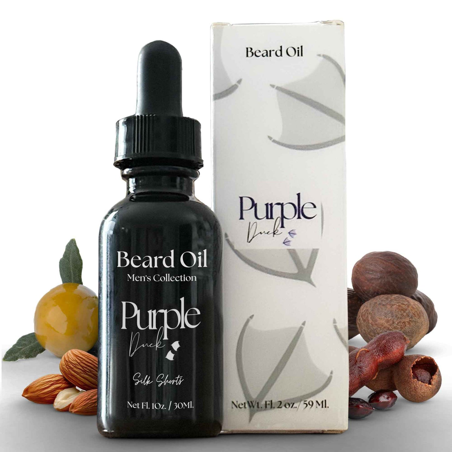 PURPLE DUCK Men's Natural Beard Oil – Hydrating & Nourishing Oil for Beard Growth – Organic Formula for a Softer, Fuller Beard – Silk Shorts 1 Oz