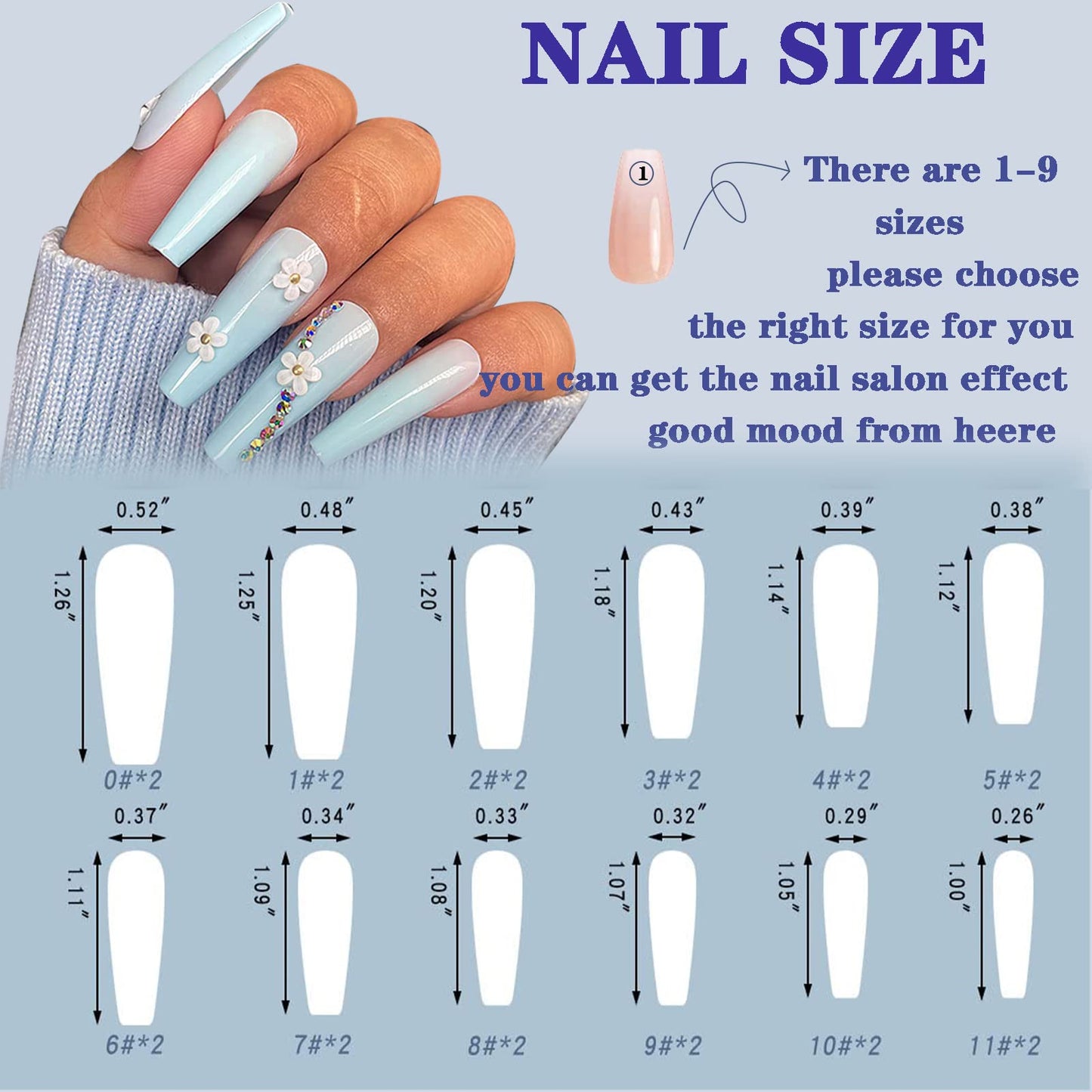 24Pcs Blue Press on Nails Short Leuhiove Matte Fake Nails with hologram Rhinestones Strobe Design Short False Nails with Glue on Nails Acrylic Nails Decoration Stick on Nails for Women Girls