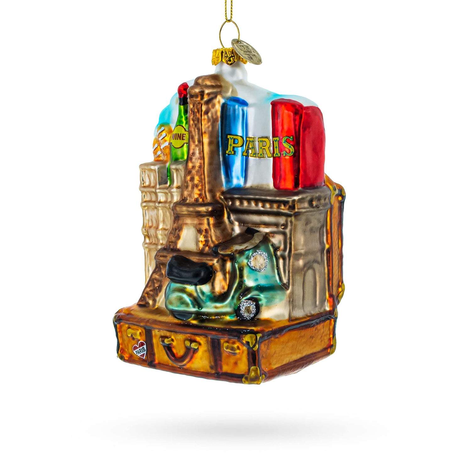 Landmarks in Paris, France Blown Glass Christmas Ornament