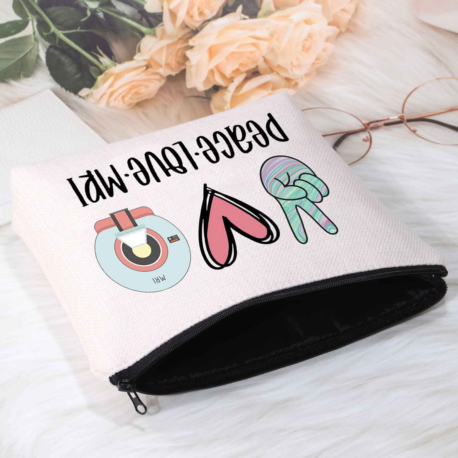 POFULL MRI Tech Gift Radiology Gift Peace Love MRI Cosmetic Bag Rad Tech Gift (MRI bag)