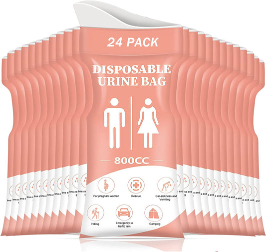 DIBBATU Disposable Urinal Bag, 24 PCS 800ML Emergency Urine Bag, Unisex Urinal Bag, Portable Camping Pee Bag, Travel Urine Bags Vomit Bag for Traffic Jams, Camping, Hiking, Pregnant, Patient, Kids