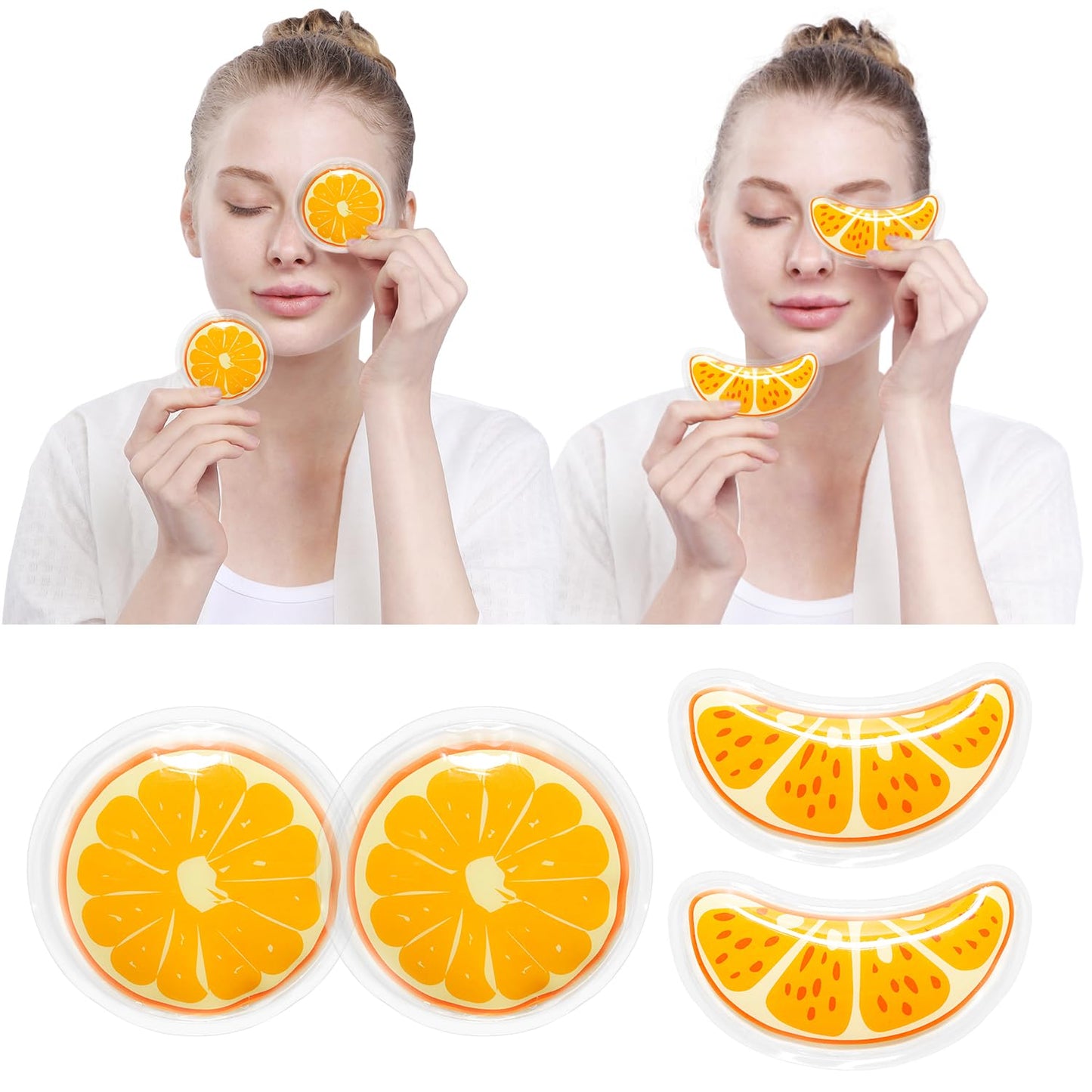 CONBELLA Gel Ice Pack Reusable Cooling Eye Pads and Under Patches,Eye Hot Cold Treatment for Redness,Pain Relief Relax (Oranges)