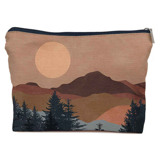 IWXYI Boho Mountain Sun forest Cosmetic Bag,Neutral Boho Mid-Century Sun Women's Makeup Make Up Bag Zipper Pouch Travel Toiletry Gifts For Women Teenage Girls Boho Lover