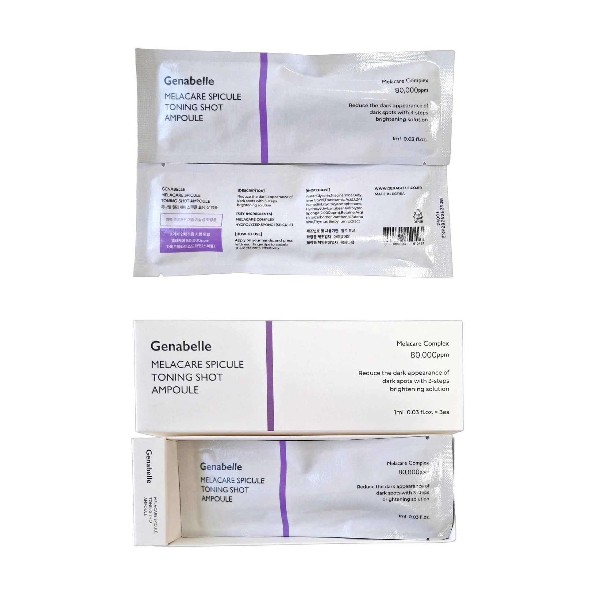 Genabelle Melacare Spicule Toning Shot Ampoule – Skin Clarifying Serum with 80,000ppm Melacare Complex – Spicule Technology for Glow, Pore Refining & Hydration – 0.03 fl oz* 3ea