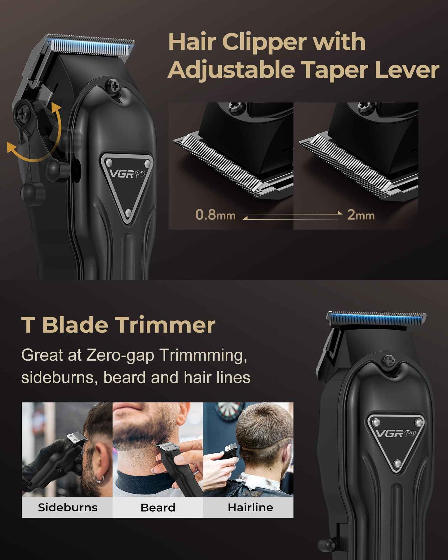 VGRPRO Electric Hair Clippers for Men, Cordless Clipper and Trimmer Set, Clippers for Hair Cutting Kit with Long Battery Life, Hair Grooming Trimmer for Family Kids and Self-Haircut Use
