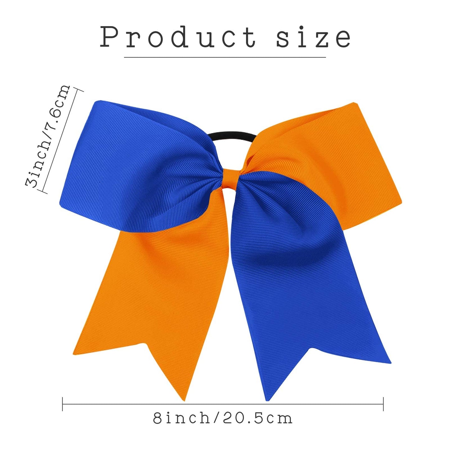 16PCS 8" Large Cheer Hair Bows Ponytail Holder Elastic Band Handmade for Cheerleading Teen Girls College Sports (16 Pcs) (Royal blue/Orange)