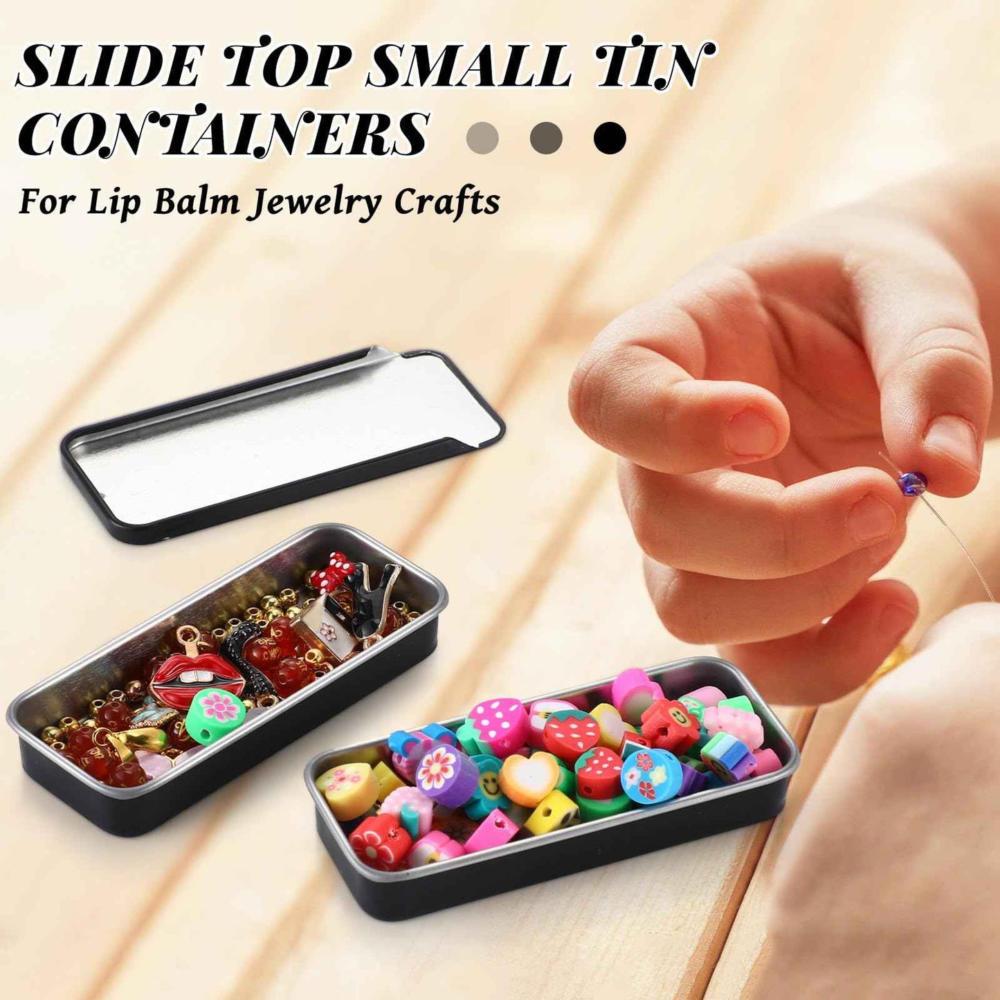 Norme 60pcs Slide Top Small Tins Containers Rectangular Cosmetics Metal Boxes Small Lip Balm Containers Metal Tins with Lids for Lip Balm Jewelry Crafts Pills(Black,1 oz)