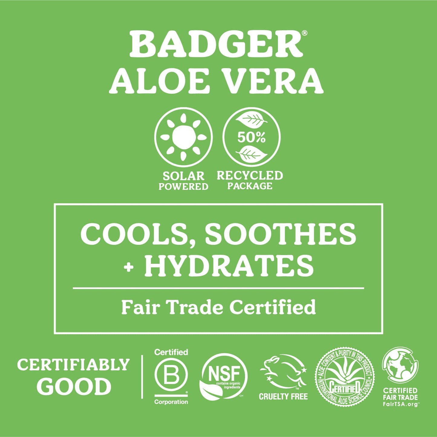 Badger Aloe Vera Gel for Sunburn Relief, Fair Trade & Organic After Sun Care, Pure Cooling Soothing Aloe Vera Gel for Face & Skin, Hypoallergenic & Unscented, 4 fl oz (2 Pack)