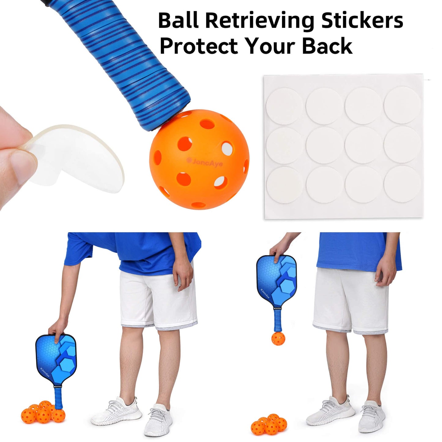 JoncAye Pickleball Set of 4 Paddles and Balls w/Case | USAPA Approved Pickleball Rackets with Lead Tape, Ball Retriever | Pickleball Equipment with Accessories for Men, Women, Adults, Kids