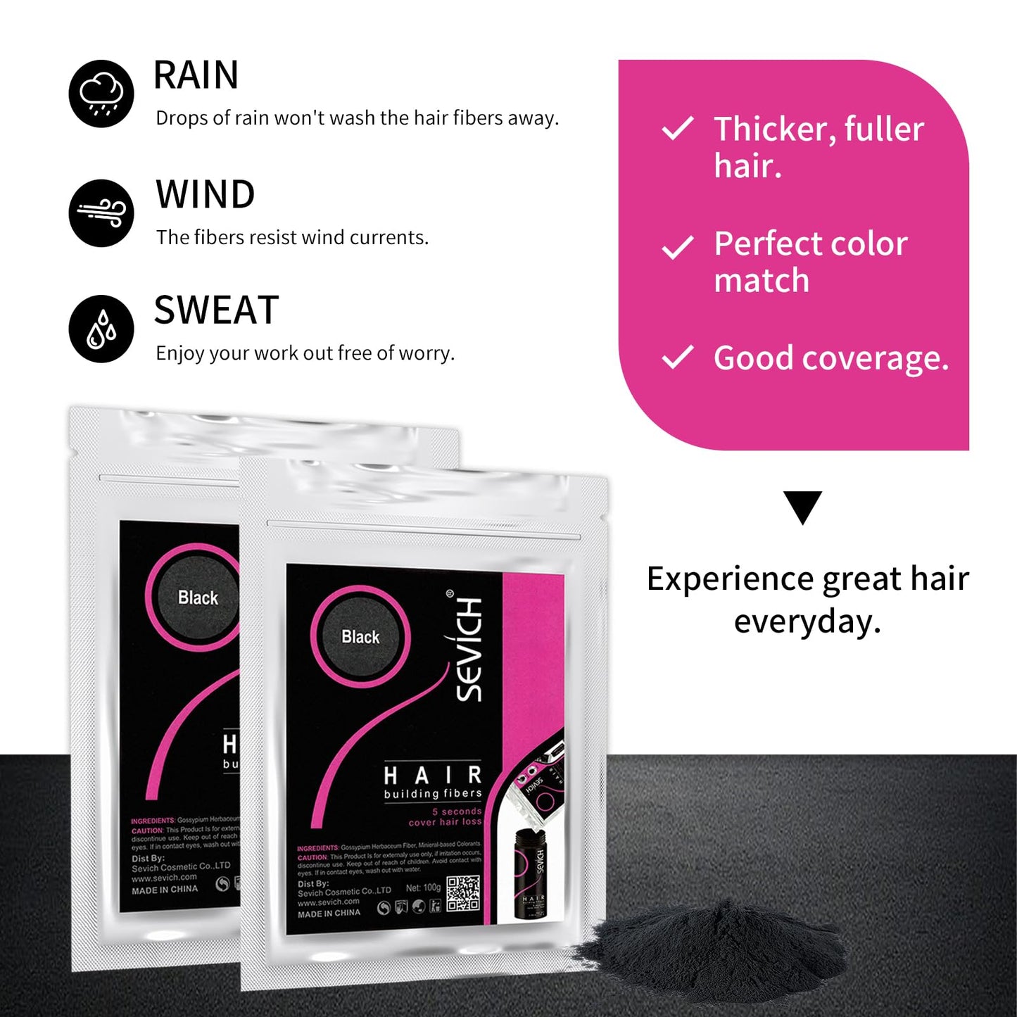 SEVICH Hair Fibers for Thinning Hair, Hair Building Fibers Instantly Thicker & Fuller Look,Hair Powder for Men & Women 100g Medium Brown