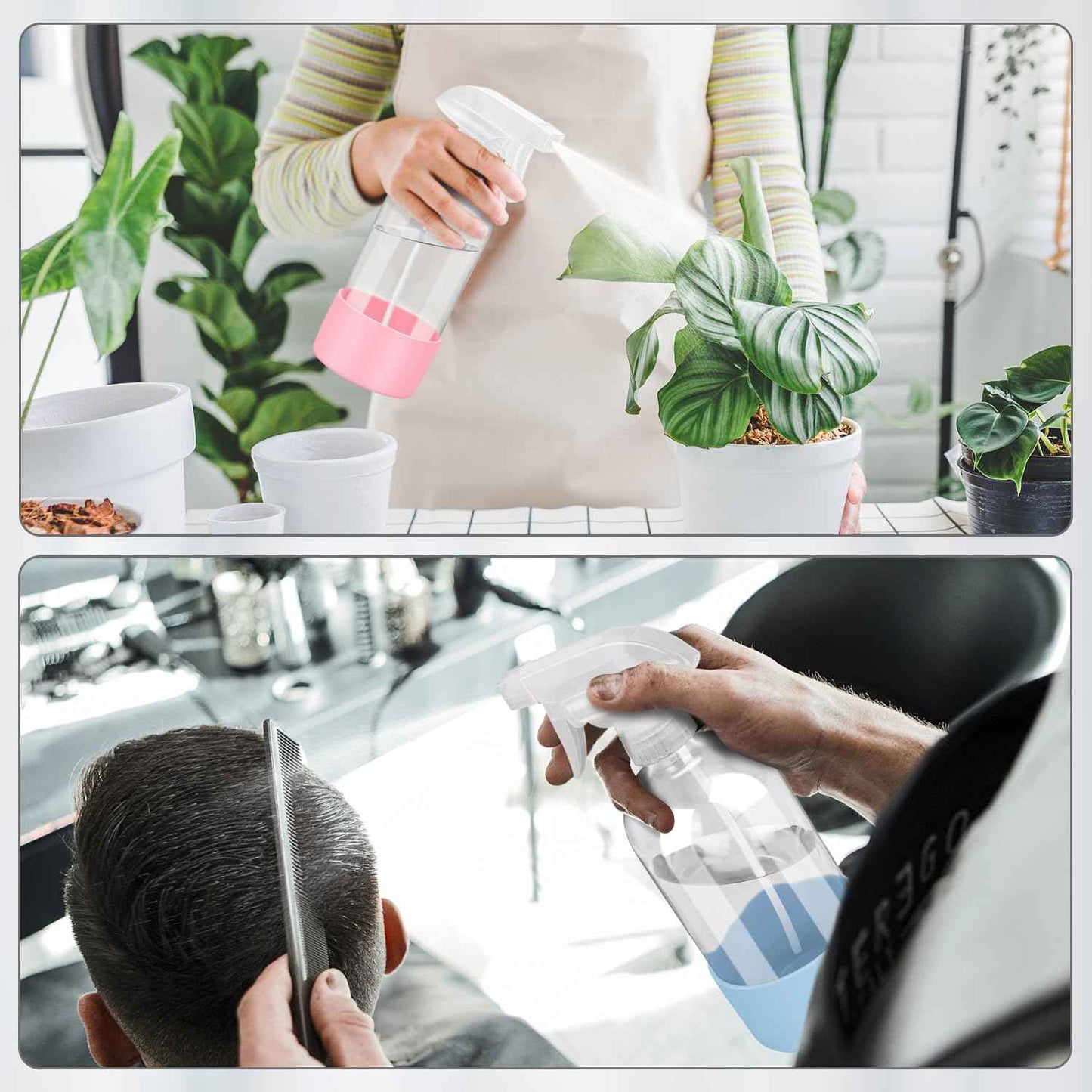 Rionisor Glass Spray Bottles with Silicone Sleeve Protection, Empty 16 oz Refillable Containers, Reusable Spray Bottles with Adjustable Nozzle for Hair, Cleaning Solutions, 3 Pack Grey&Blue&Pink