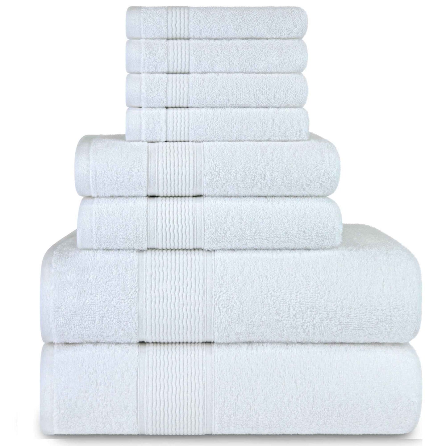 DecorRack 8-Piece Bath Towel Set, 4 Washcloths, 2 Bath Towels, and 2 Hand Towels, Premium Cotton, Highly Absorbent, Super Soft, Quick Dry, White (Set of 8)