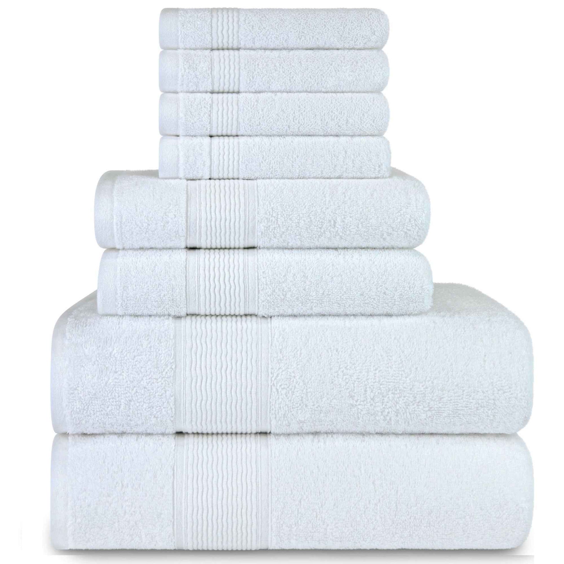 DecorRack 8-Piece Bath Towel Set, 4 Washcloths, 2 Bath Towels, and 2 Hand Towels, Premium Cotton, Highly Absorbent, Super Soft, Quick Dry, White (Set of 8)