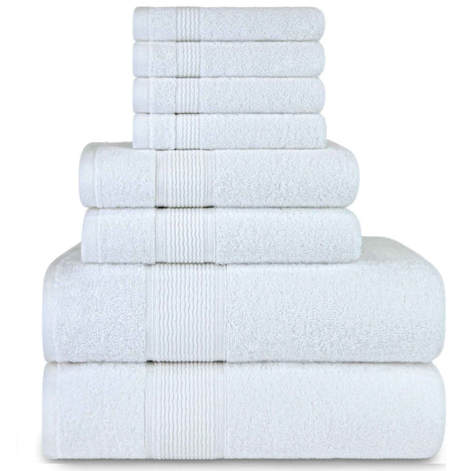DecorRack 8-Piece Bath Towel Set, 4 Washcloths, 2 Bath Towels, and 2 Hand Towels, Premium Cotton, Highly Absorbent, Super Soft, Quick Dry, White (Set of 8)