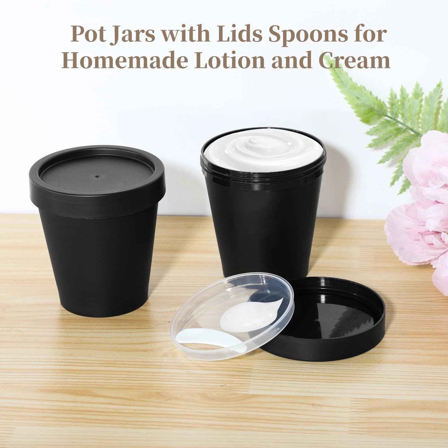 24PCS 7oz Pot Jars with Lids, Spoons for Homemade Lotion, Plastic Empty Containers for Sugar Scrub, Facial Mask Mixing Bowls, Body Lotion SPA