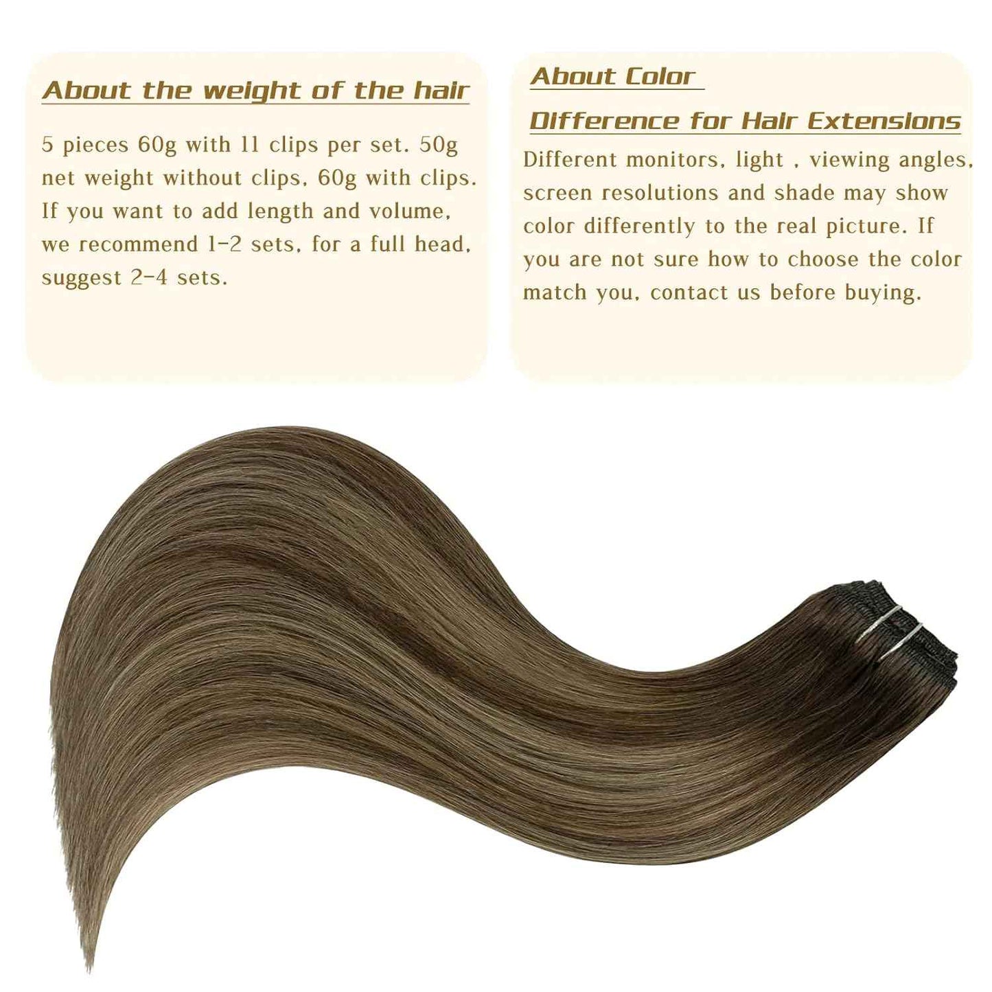 Balayage Clip in Real Human Hair Extensions Ombre Chocolate Brown to Caramel Blonde Natural Silky Straight Clip on Hair Extensions Double Weft Remy Brazilian Clip ins Hair 14 Inch 60G 5 PCS