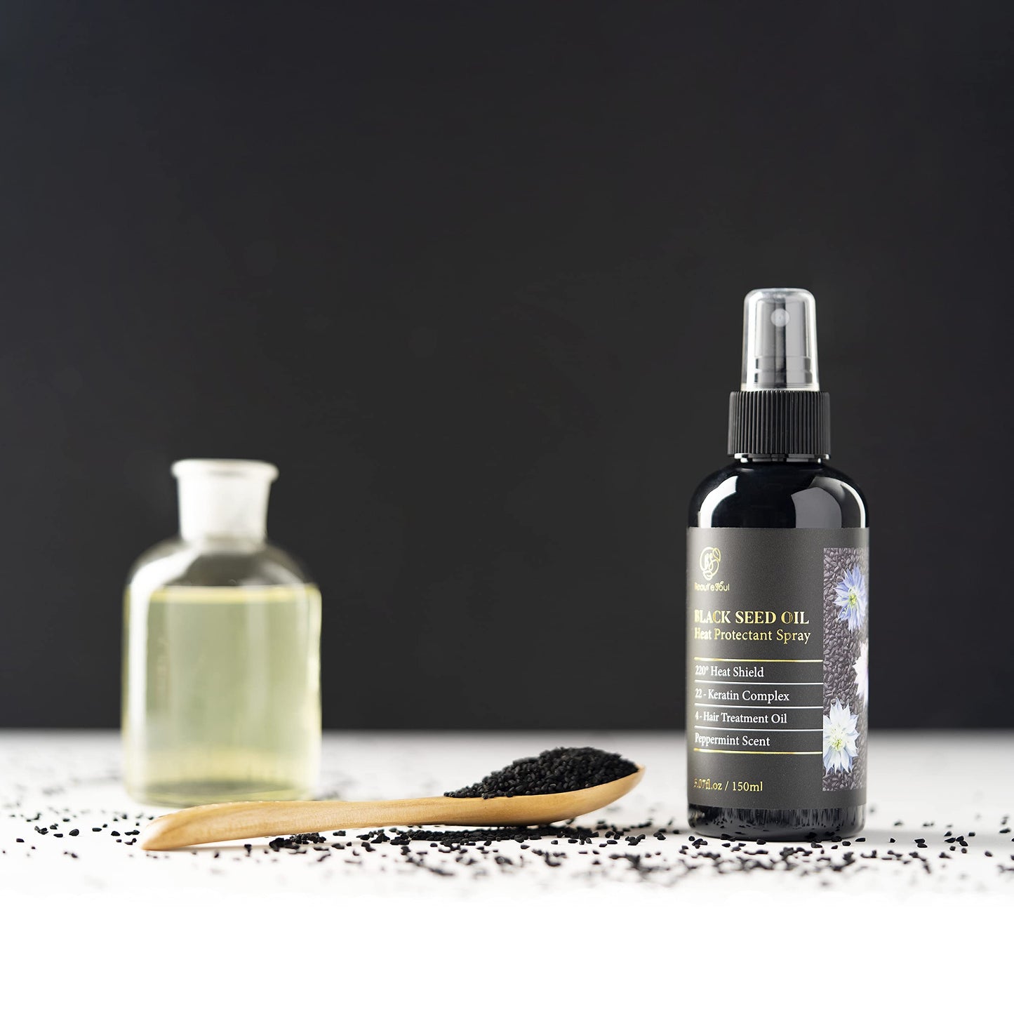 BEAUT'E SEOUL Heat Protectant with Black Seed Oil, Argan & Jamaican Black Castor Oil - Fortifying for Curly Hair, 10oz