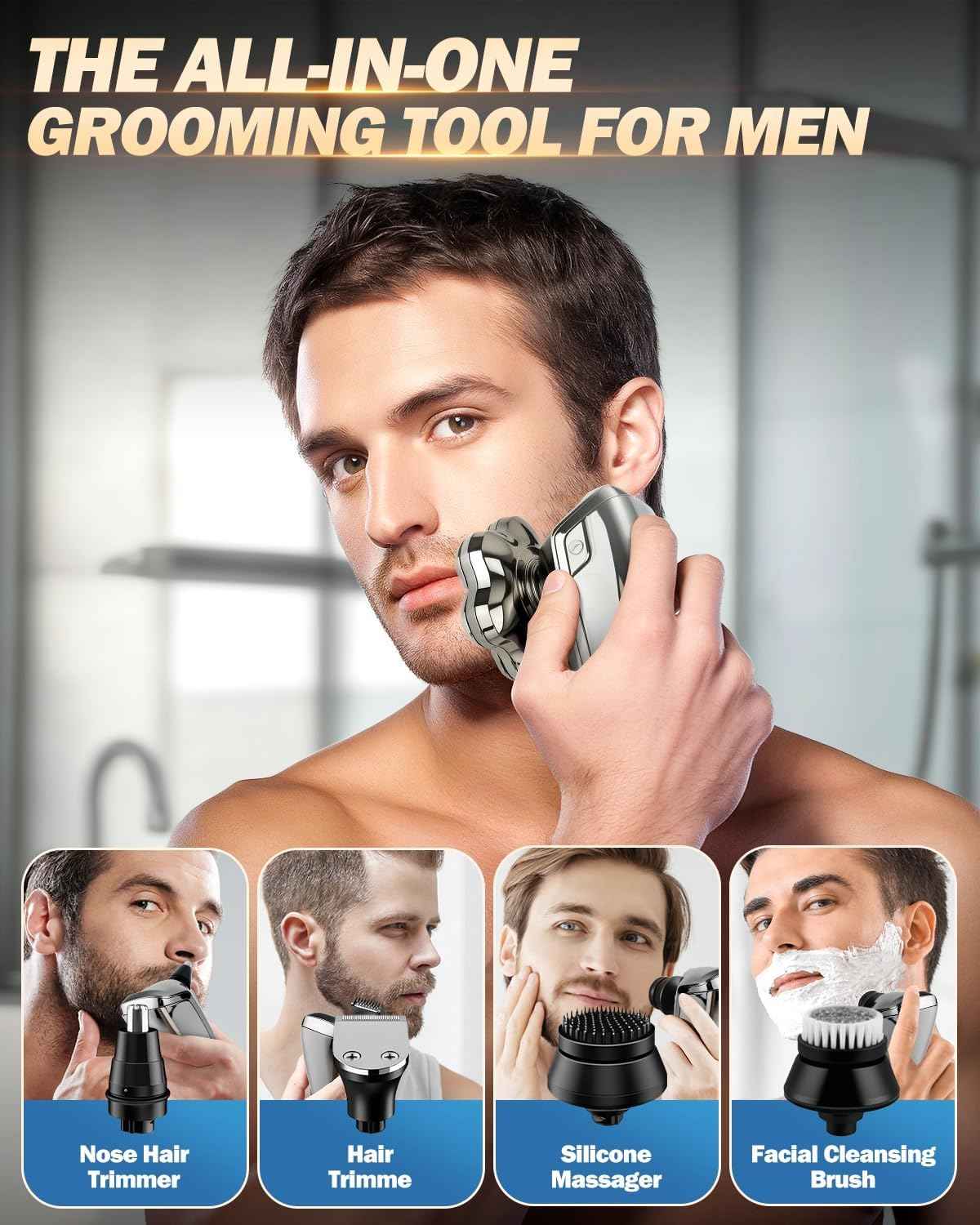 Voph Head Shavers for Bald Men, Electric Detachable Head Shaver for Male, Waterproof Wet Dry Body Bald Head Shaver, Rechargable Rotary Shavers/Razor for Husband Father Gifts Stocking Stuffers