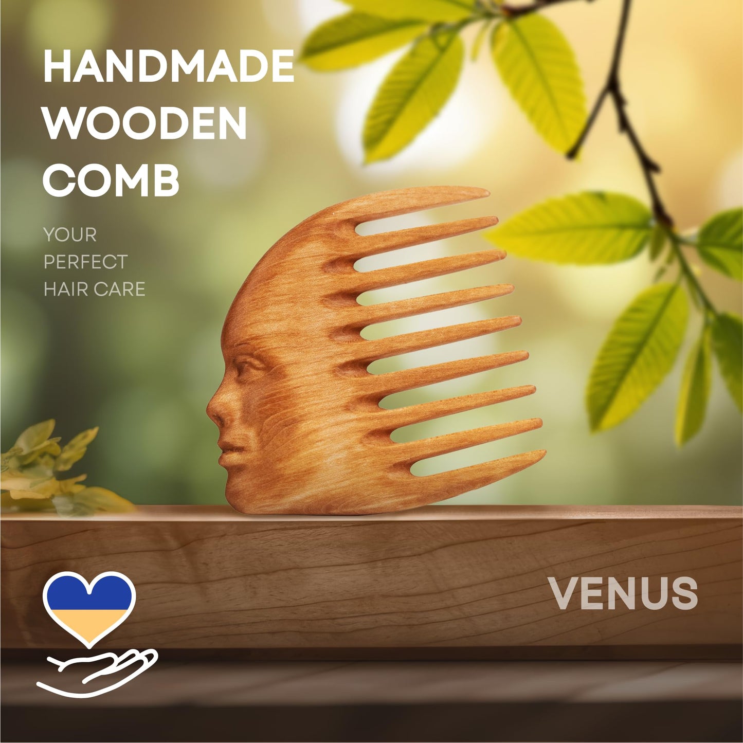 Handmade Wooden Hair Comb for Women Natural Wood Hair Care Scalp Massager Eco-Friendly Perfect for use with Balms and Oils French Hair Comb Wooden Comb for Long Hair Wide Tooth Comb Pear Comb (Venera)