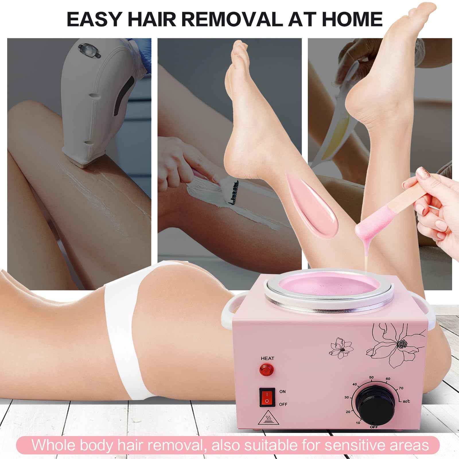 Portable Pink Wax Warmer with Adjustable Temperature and Wax Sticks for Painless Hair Removal for Women and Men