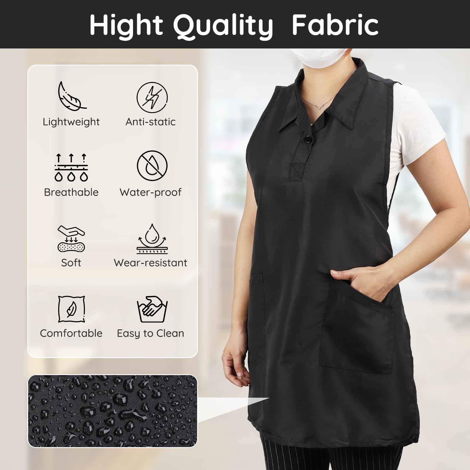 Segbeauty 2pcs Black Hair Stylist Apron for Salon, Barber Cape Hairdresser Vest Apron with Pockets, Hairstylist Aprons for Women Men, Hair Stylist Essentials Supplies Must Haves Work Aprons Medium