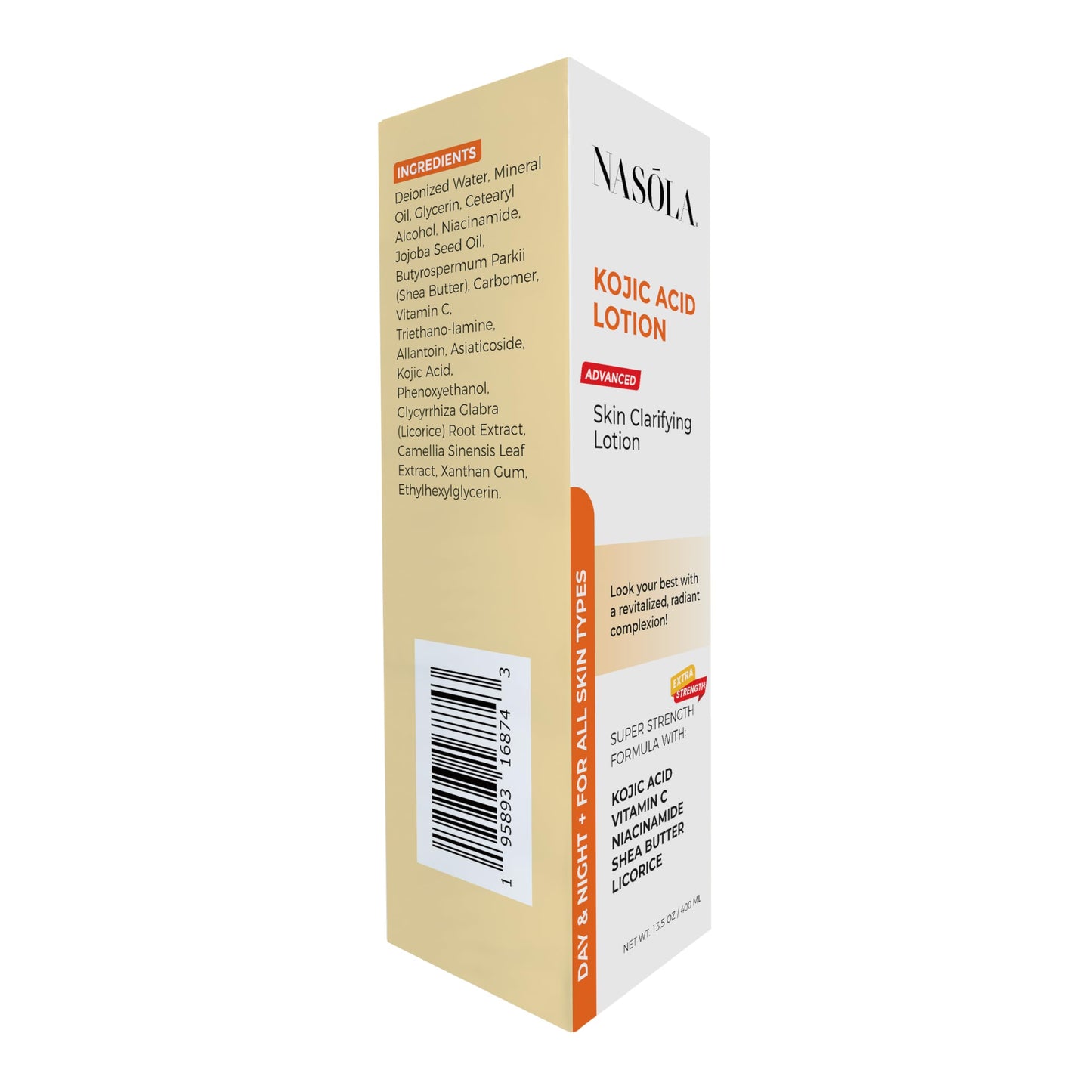 Nasola Kojic Acid Lotion Natural Skin Clarifying for Face & Body with Vitamin C, Niacinamide, Shea Butter, Licorice & Green Tea for Complexion Revitalization, Women & Men