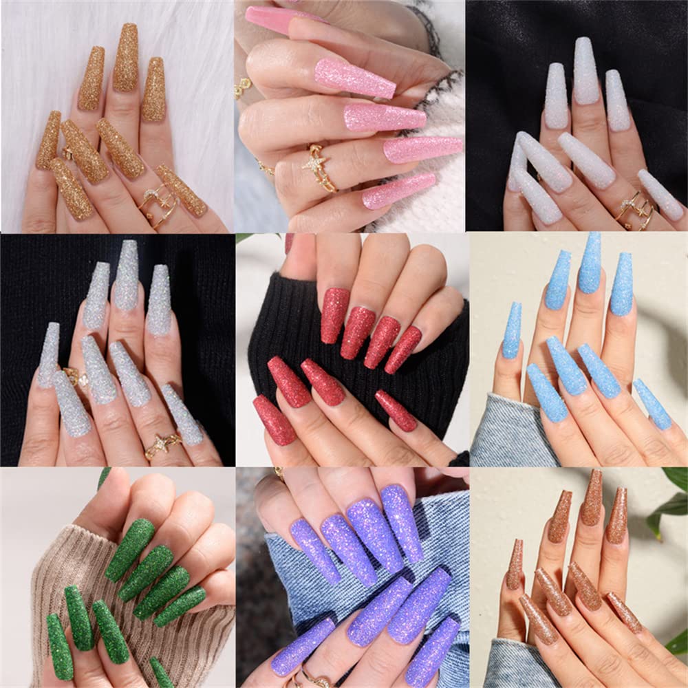 Sparkly Shiny Long Coffin Press On False Nails Medium Length Full Cover Acrylic Fake Nails Ballerina Nails for Women Lady Fashion Nails for Nail Salons and Home DIY Nail Art 24PCS (BKS1195 Dark Green)